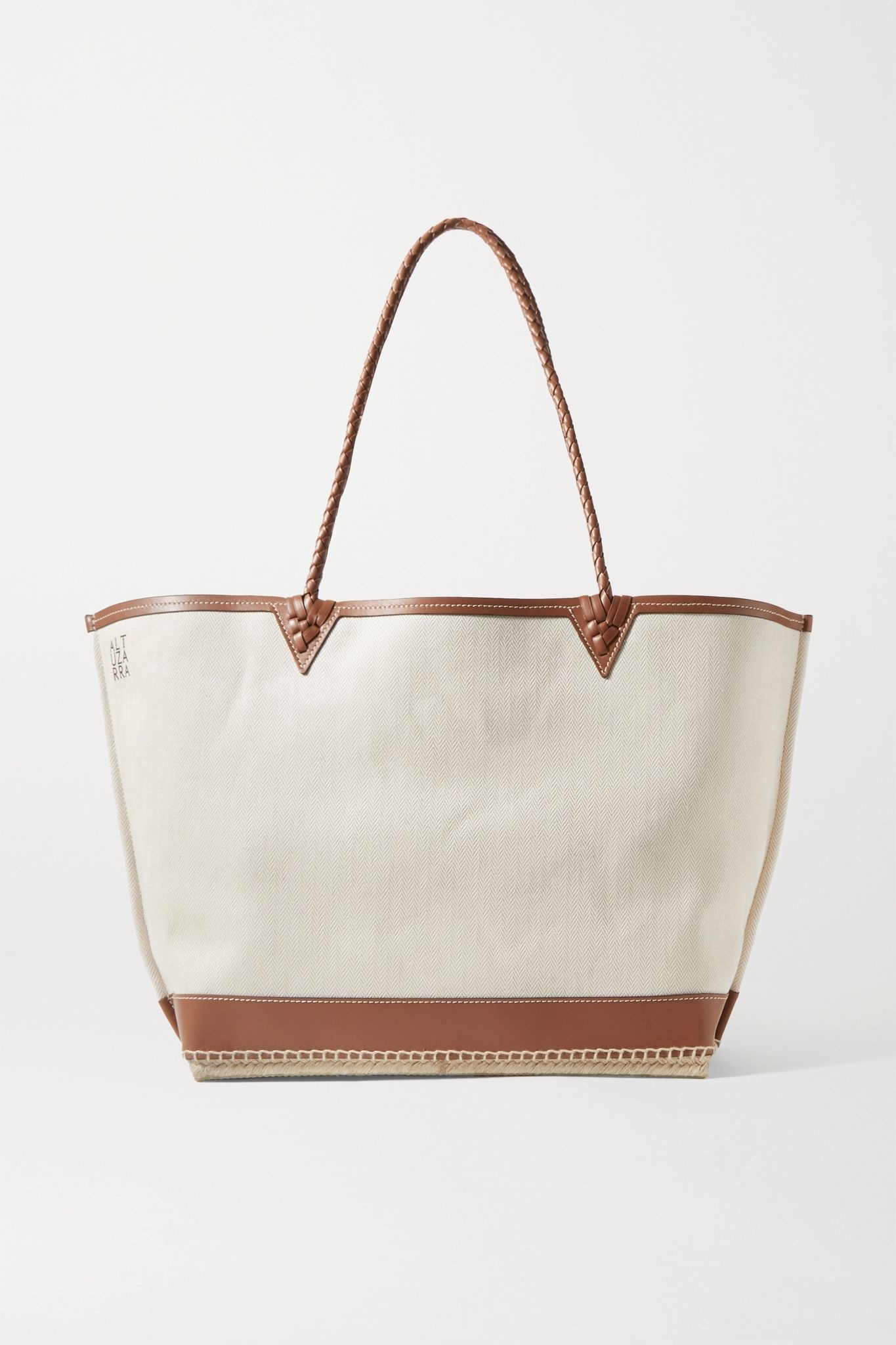 Espadrille large leather and jute-trimmed canvas tote - 1