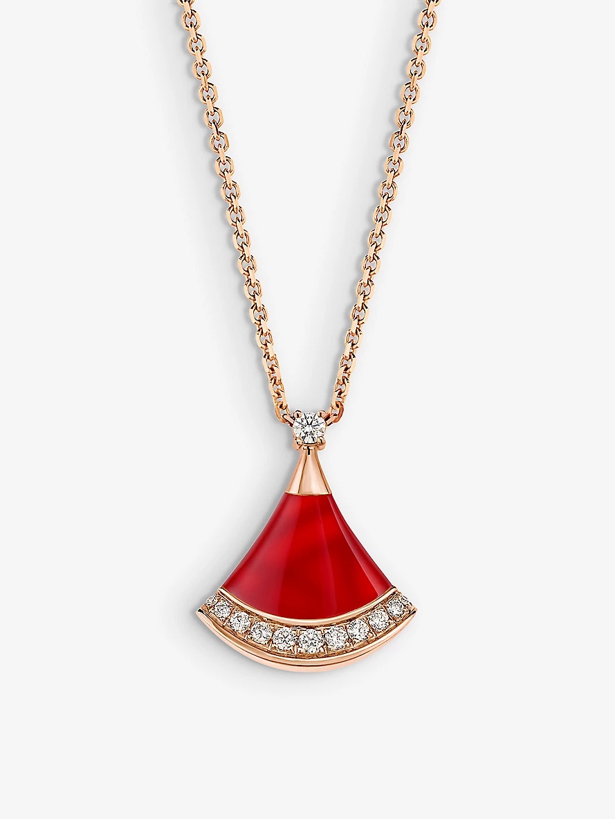 Divas' Dream 18ct rose-gold, 0.13ct brilliant-cut diamond and carnelian pendant necklace - 1