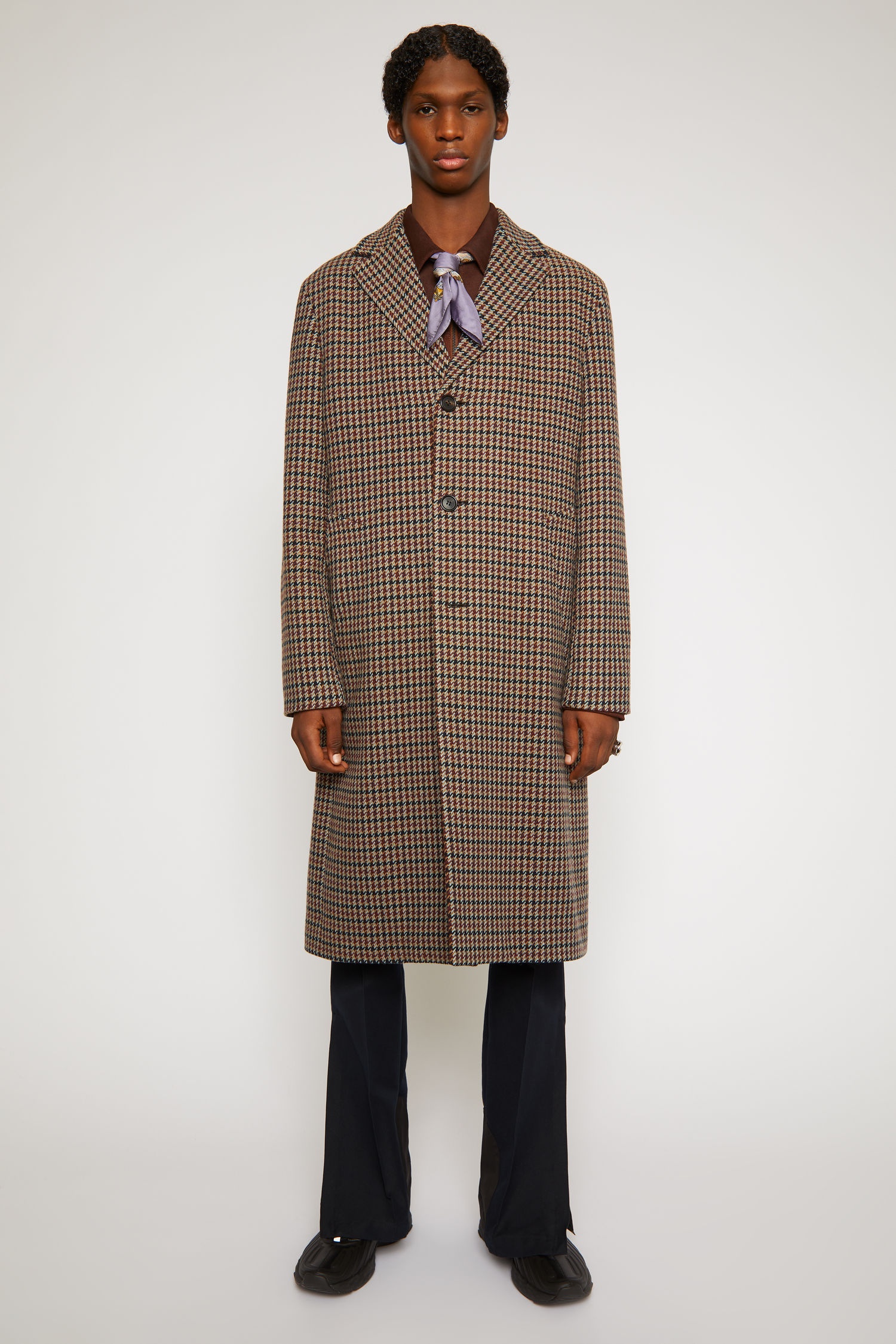 Houndstooth wool-blend coat burgundy/light blue - 5