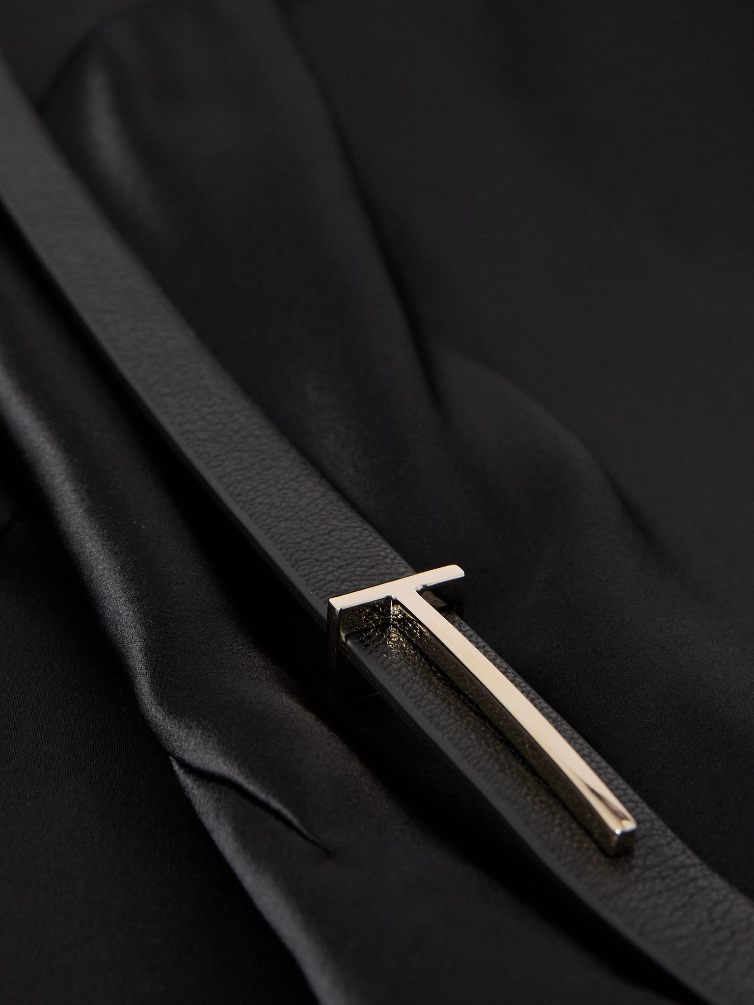 Belted draped silk-satin maxi skirt Black - 4