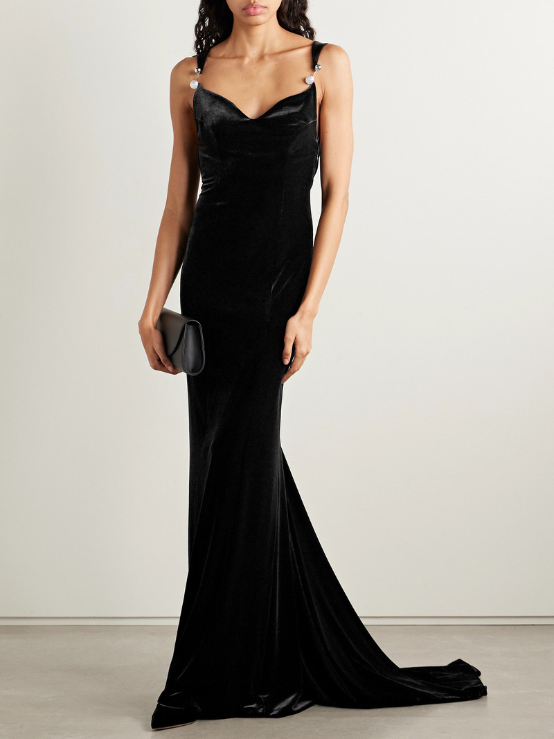 GALVAN Avedon Open-back Embellished Stretch-velvet Gown outlook