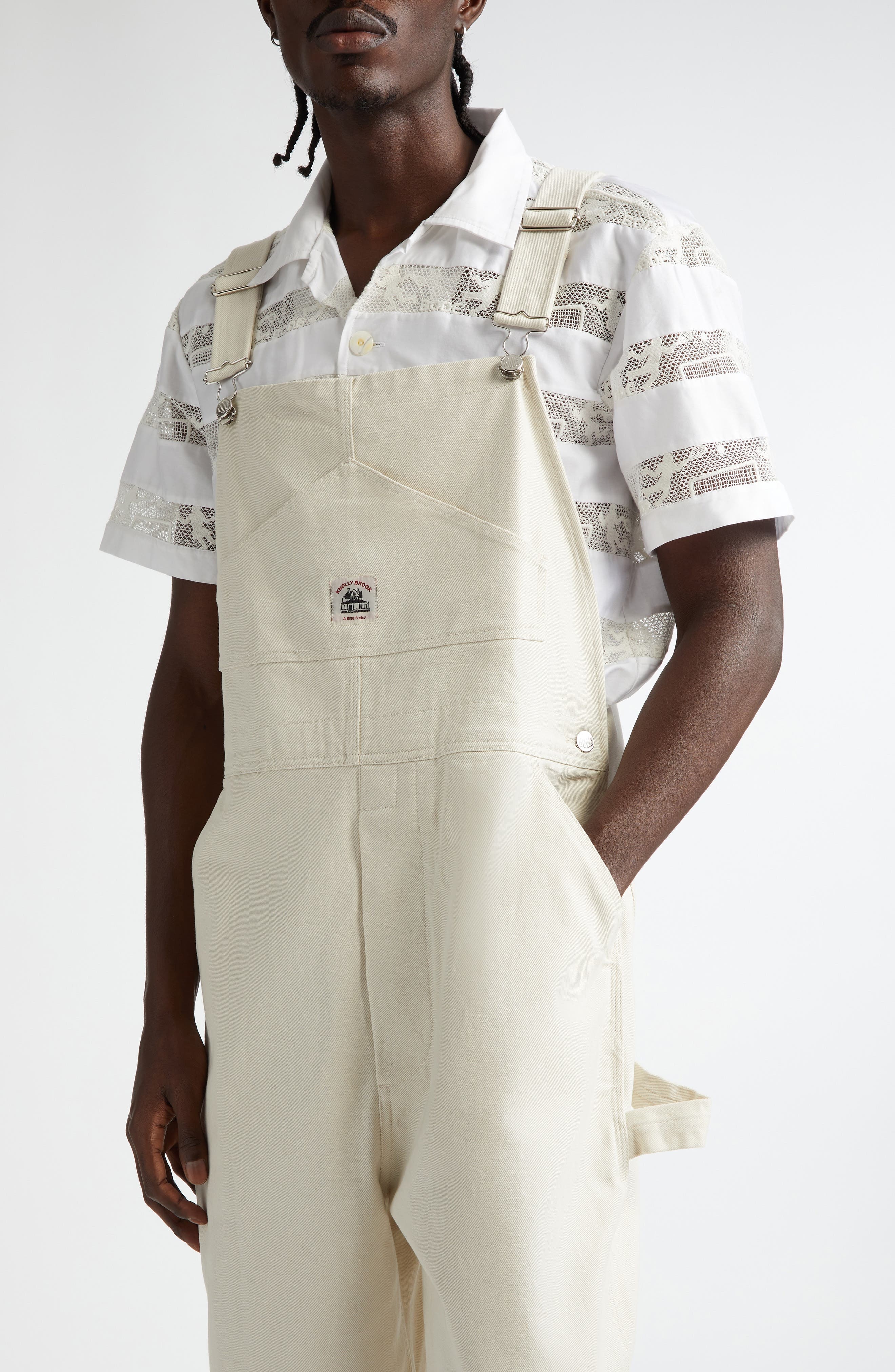 Bode Knolly Brook Overalls in White at Nordstrom - 4