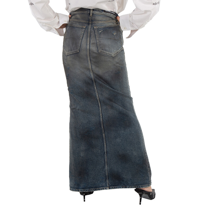 Balenciaga Faded Maxi Denim Skirt In Dirty Pale Blue - 4