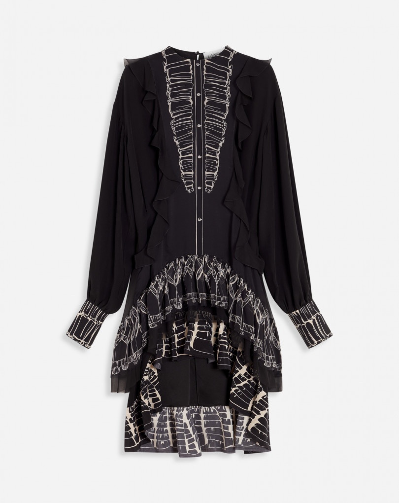 TROMPE L'OEIL PRINTED DRESS WITH RUFFLES - 1