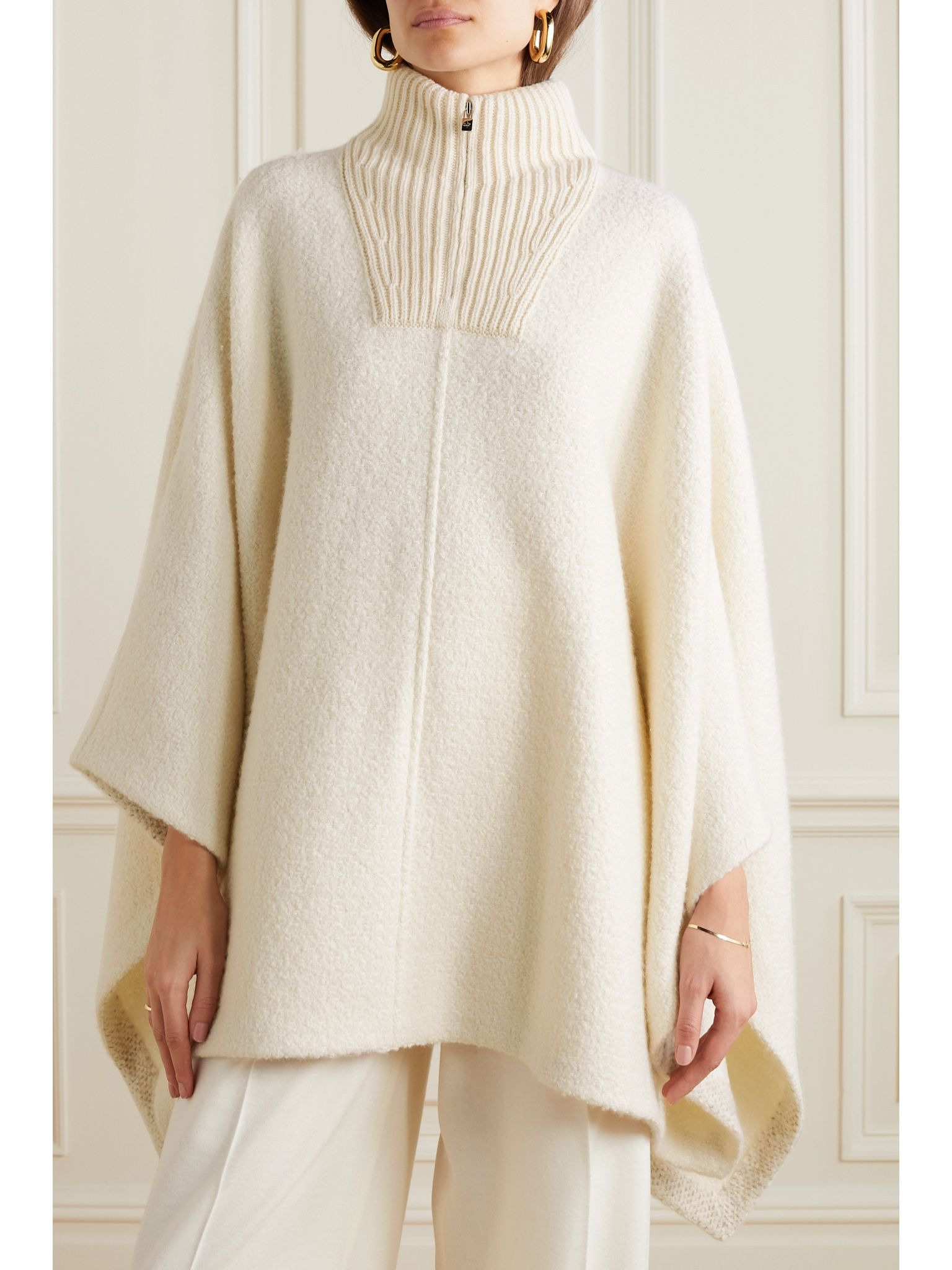 Britney cashmere and silk-blend turtleneck poncho White - 3