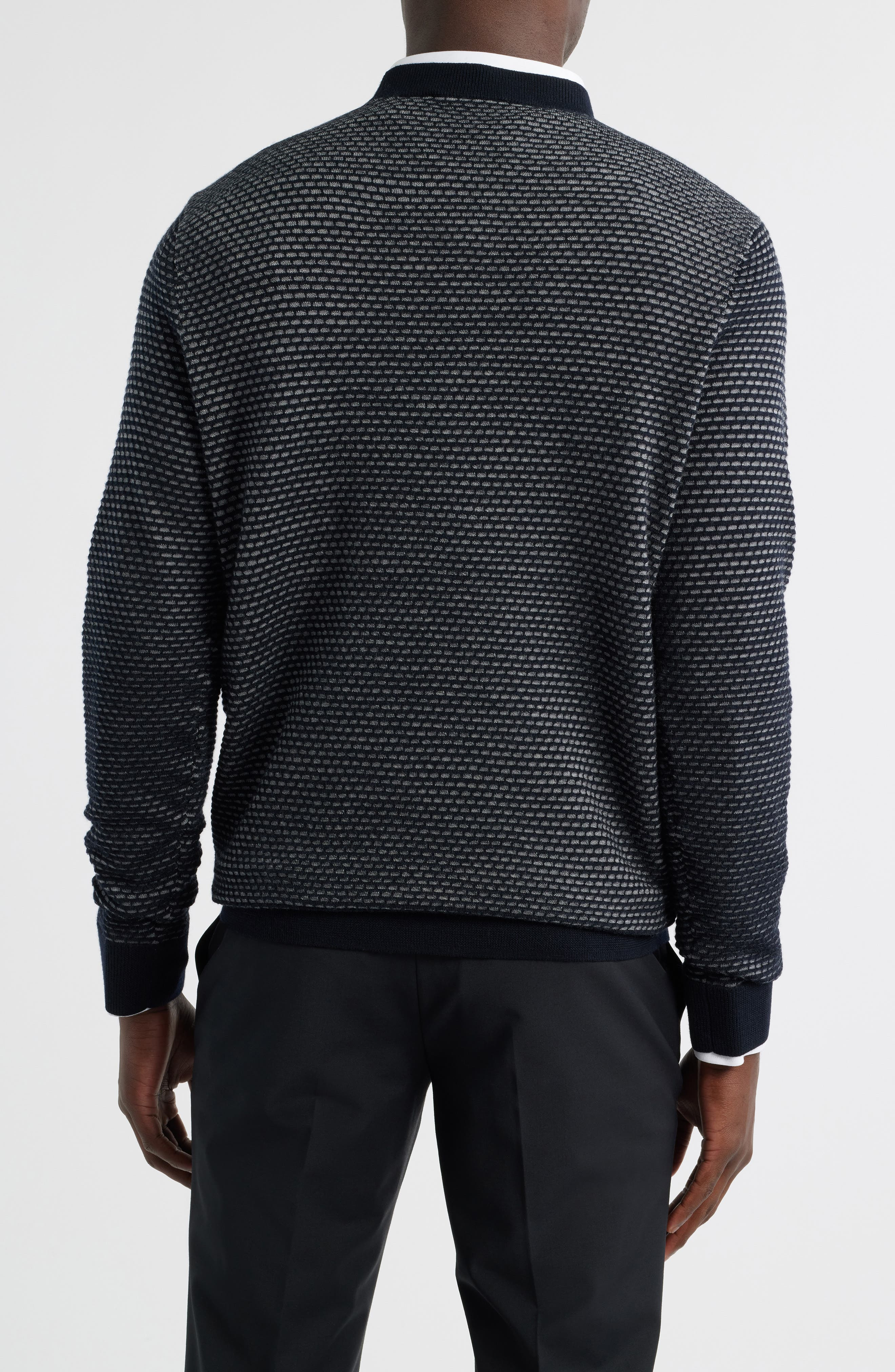 Emporio Armani Textured Dot Virgin Wool Crewneck Sweater in Navy at Nordstrom - 2