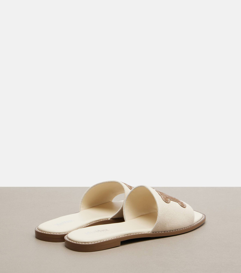 Max Mara Caucaso leather-trimmed canvas slides outlook