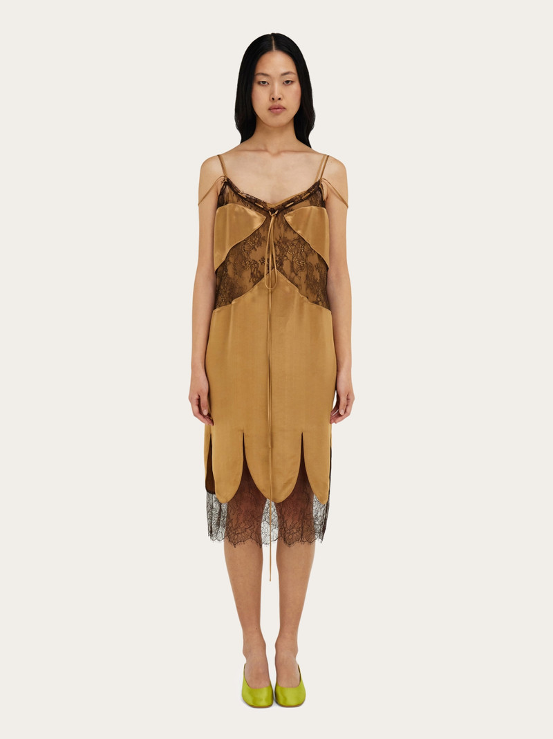 FERRAGAMO Satin and lace slip dress outlook