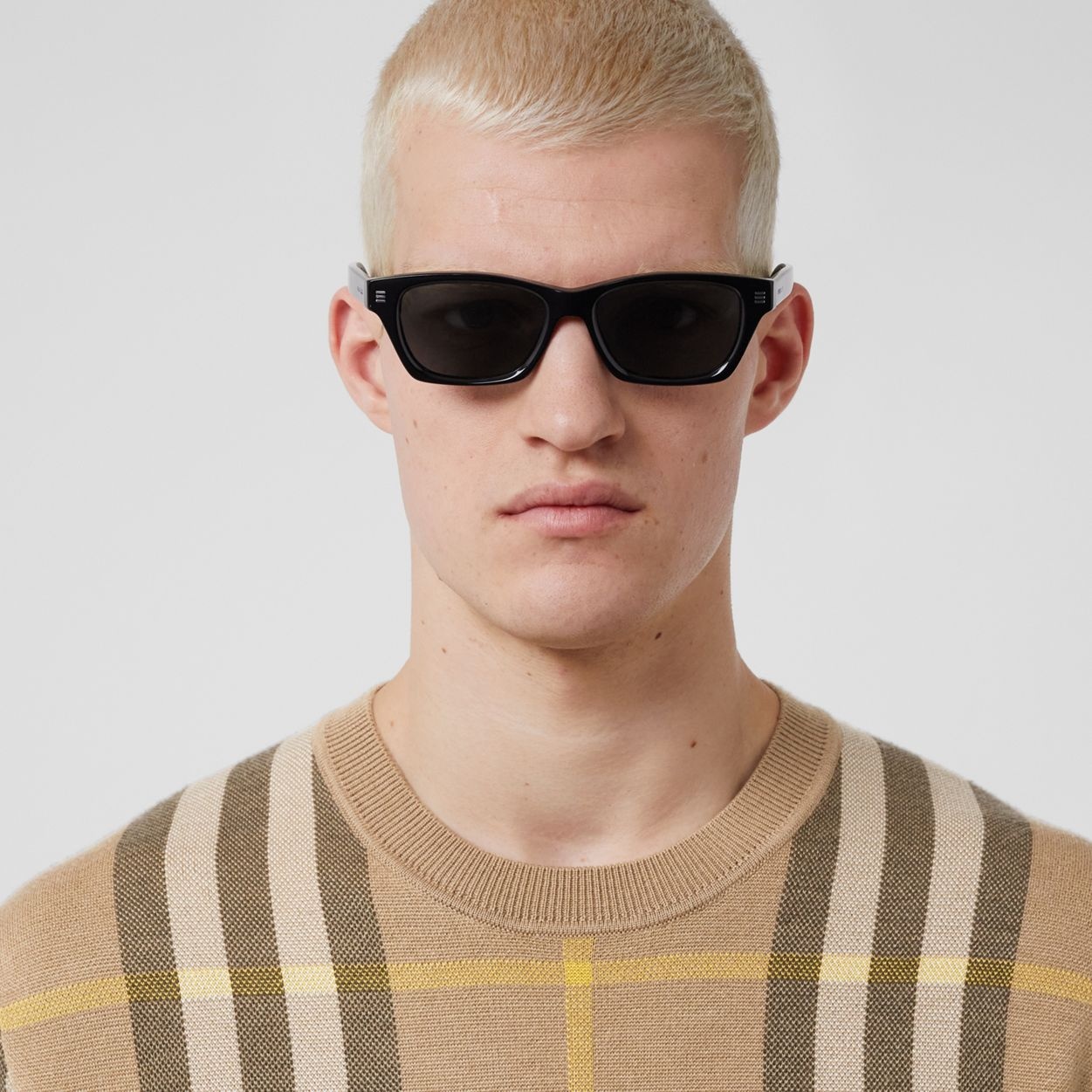 Short-sleeve Check Silk Wool Jacquard Top - 3