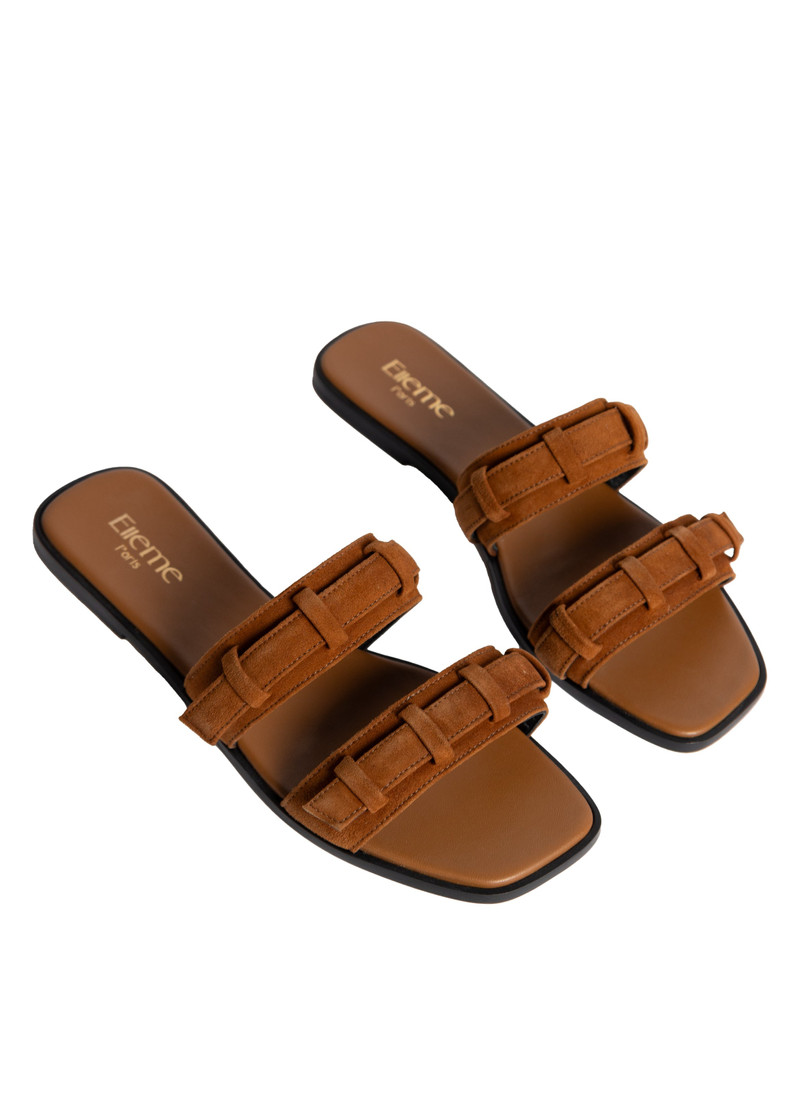 Loop Flat Sandal Suede Cognac 2