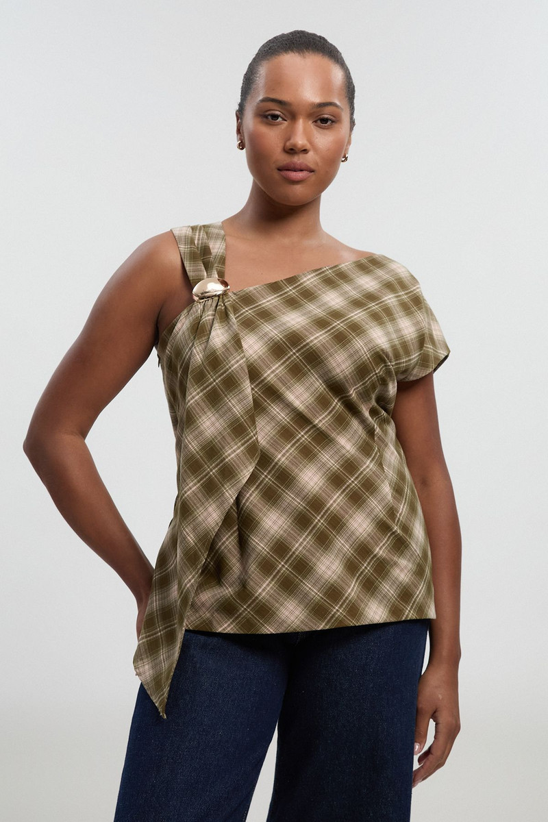 Plus Size Tailored Check Trim Detail Sleeveless Top 1