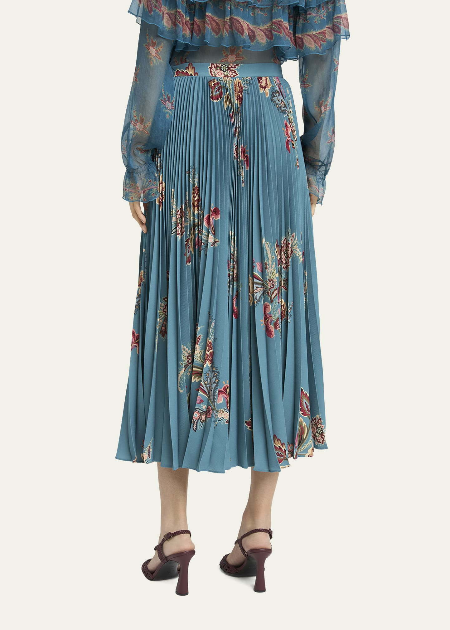 Floral Pleated A-Line Skirt - 3