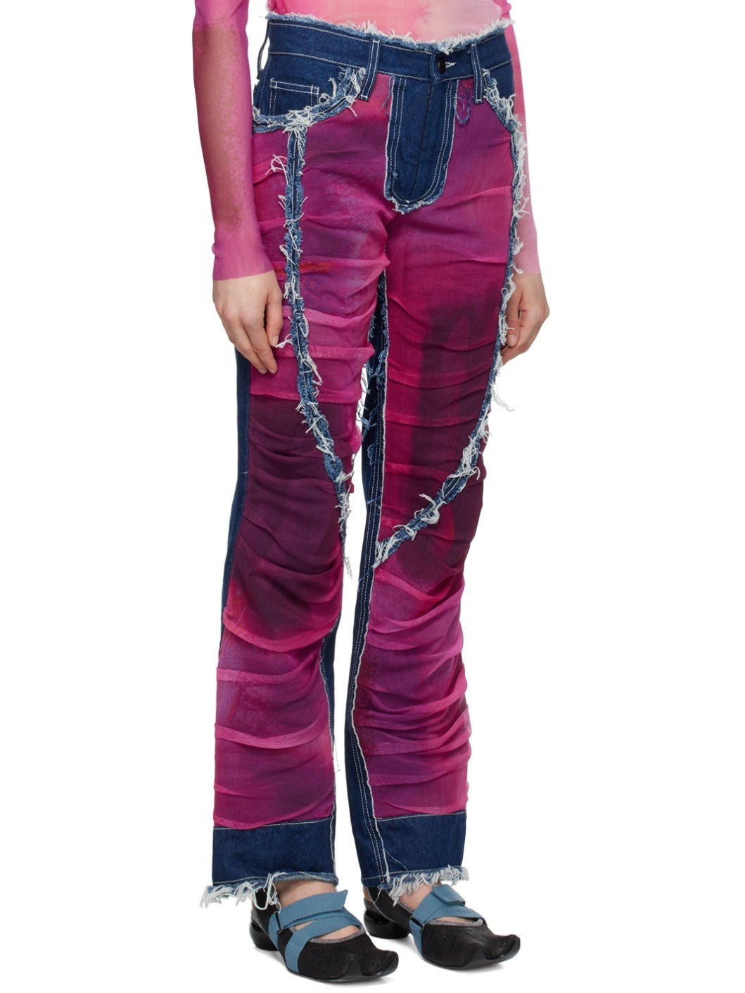 Indigo & Pink Paneled Jeans - 2
