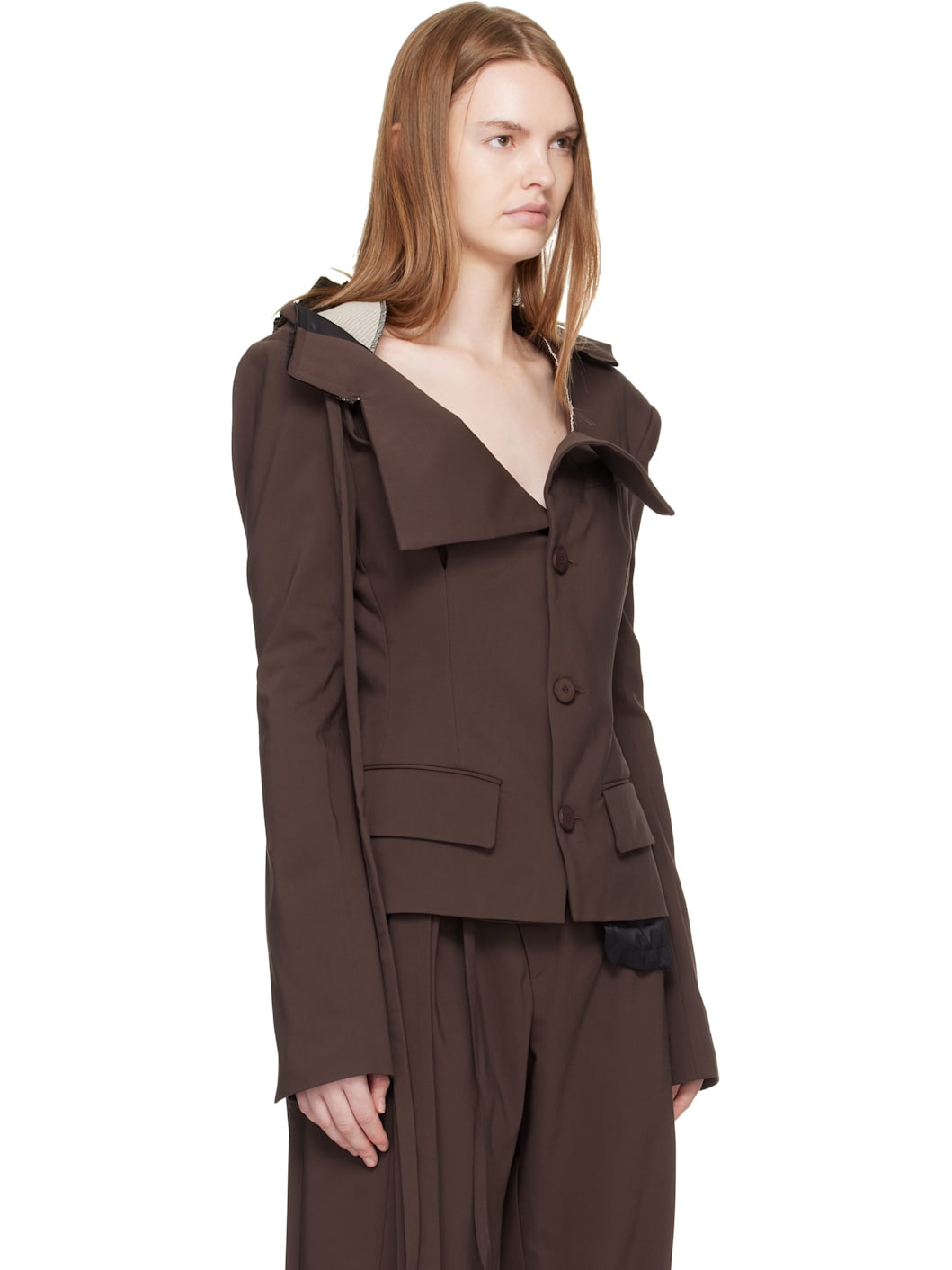 Brown Off-Shoulder Blazer - 2