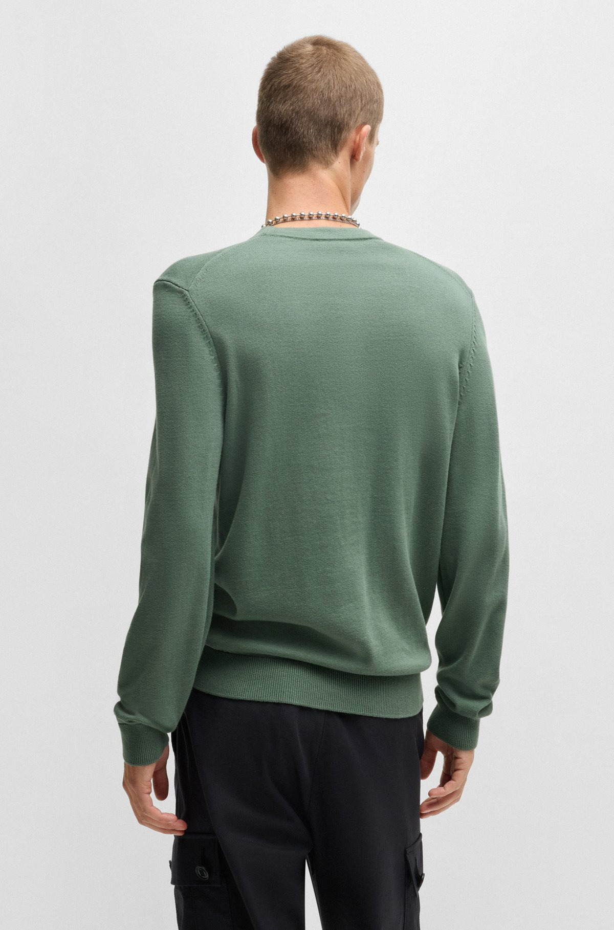 KNITTED COTTON SWEATER WITH RED LOGO LABEL - 5