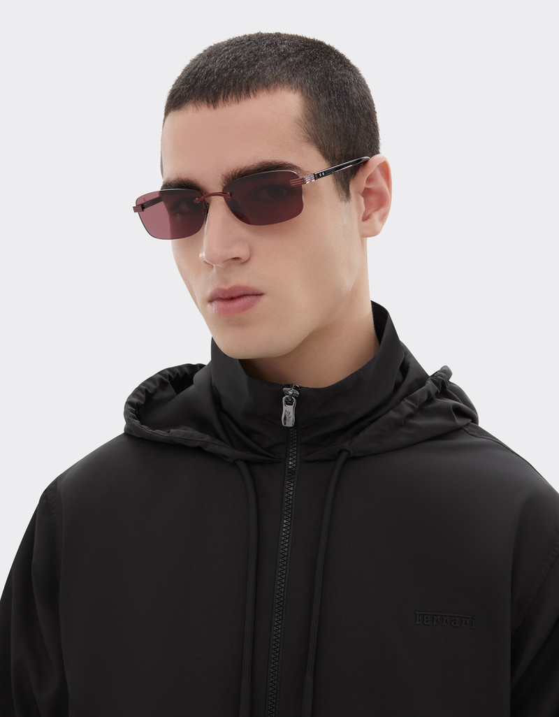 Ferrari Sunglasses in shiny red titanium and acetate with exclusive Ferrari Contrast Pro™ burgundy lenses outlook