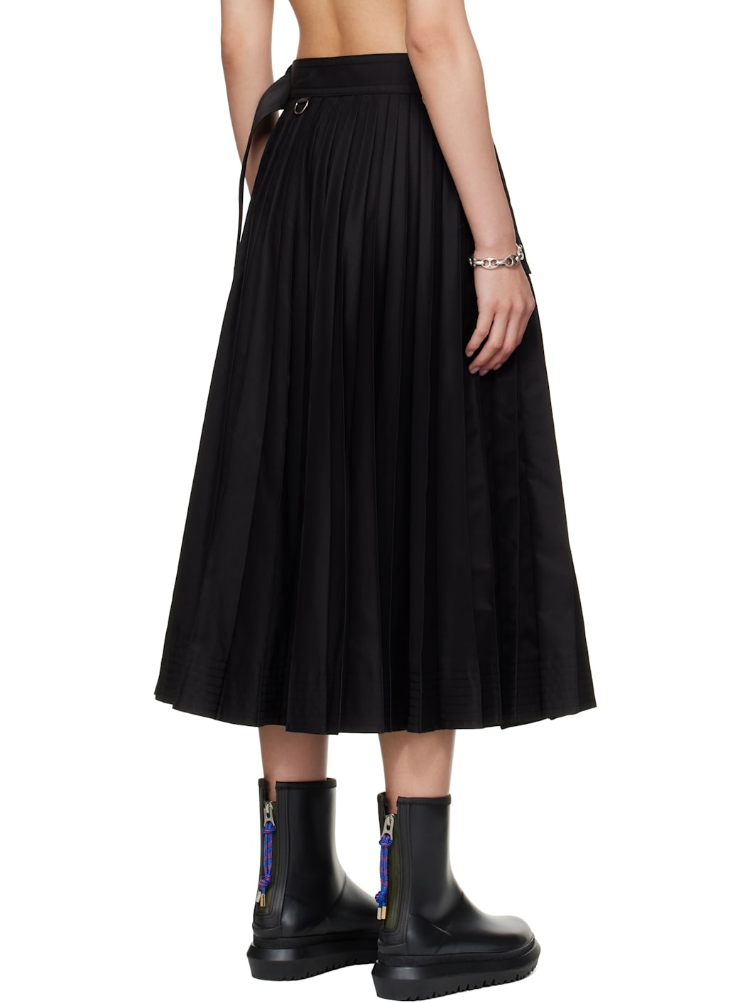 Black Cotton Gabardine Midi Skirt - 3