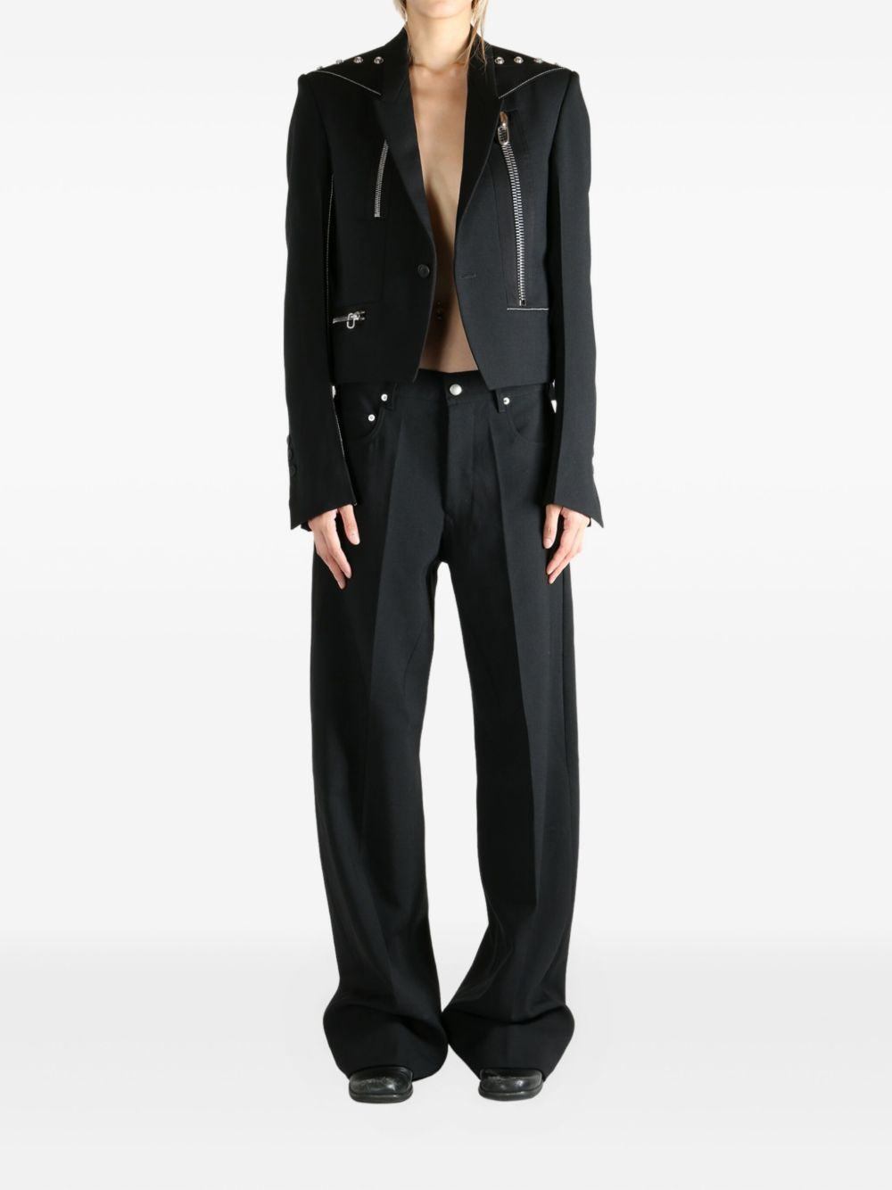 zip-detail studded jacket - 2