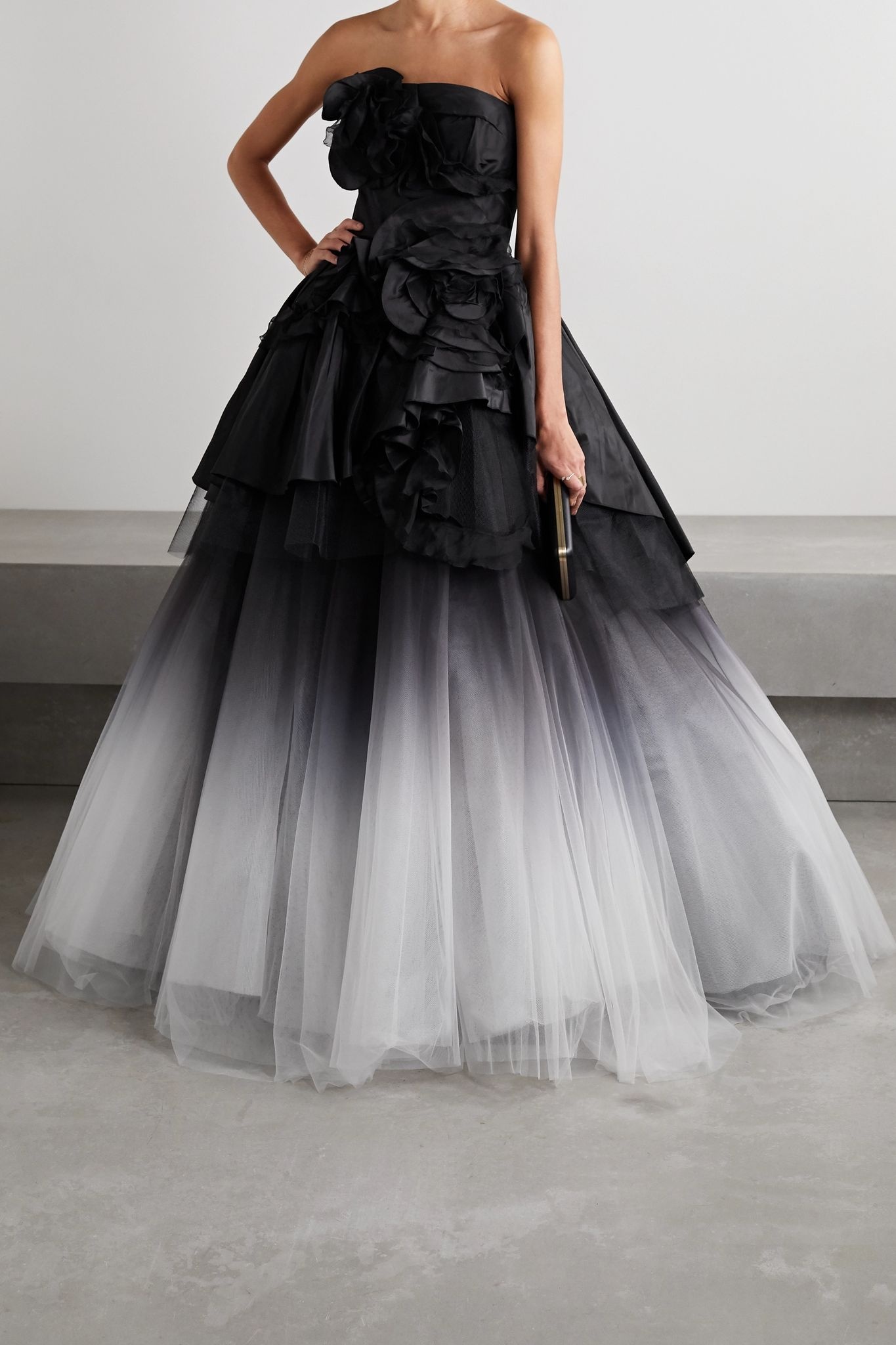 Strapless appliquéd silk-taffeta and dégradé tulle gown - 2