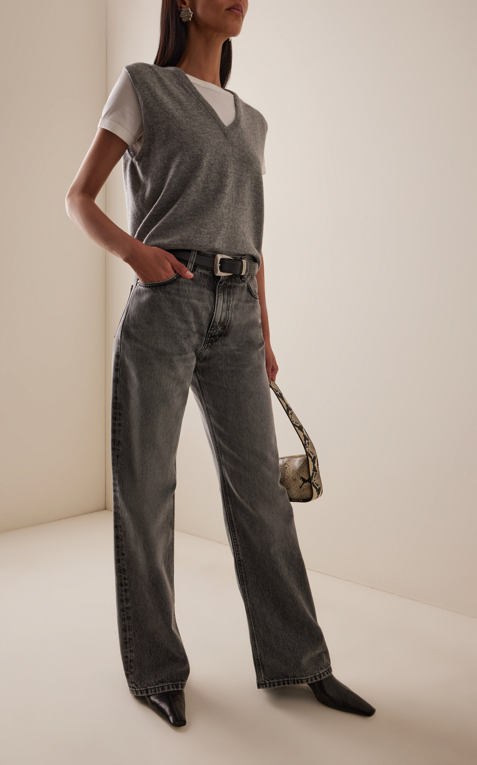 Korea Rigid Mid-Rise Flared-Leg Jeans grey - 2