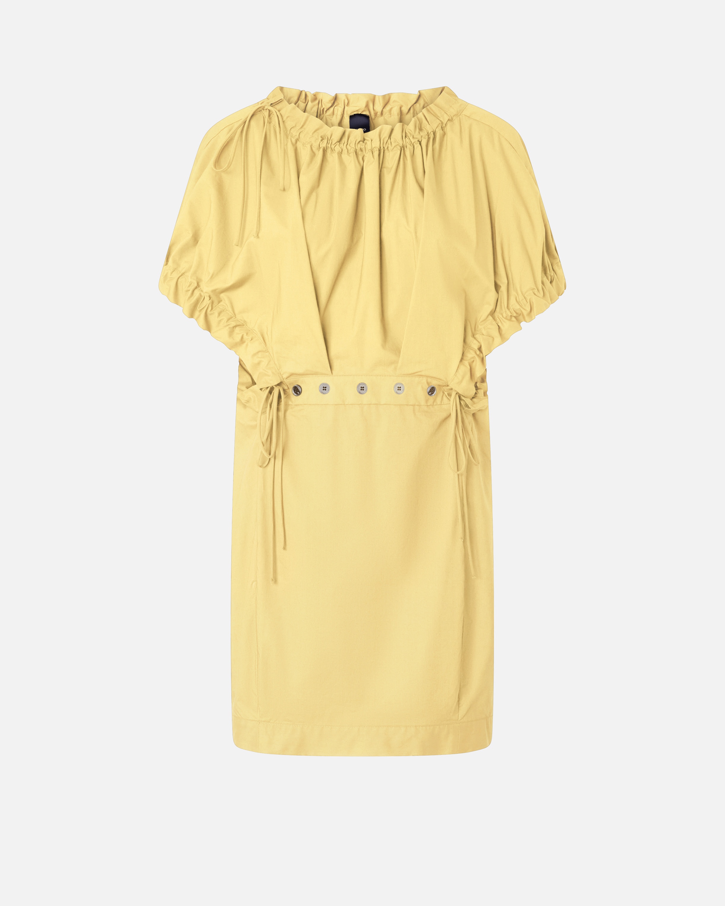 POPLIN MINI DRESS WITH GATHERING AND EYELETS - 1