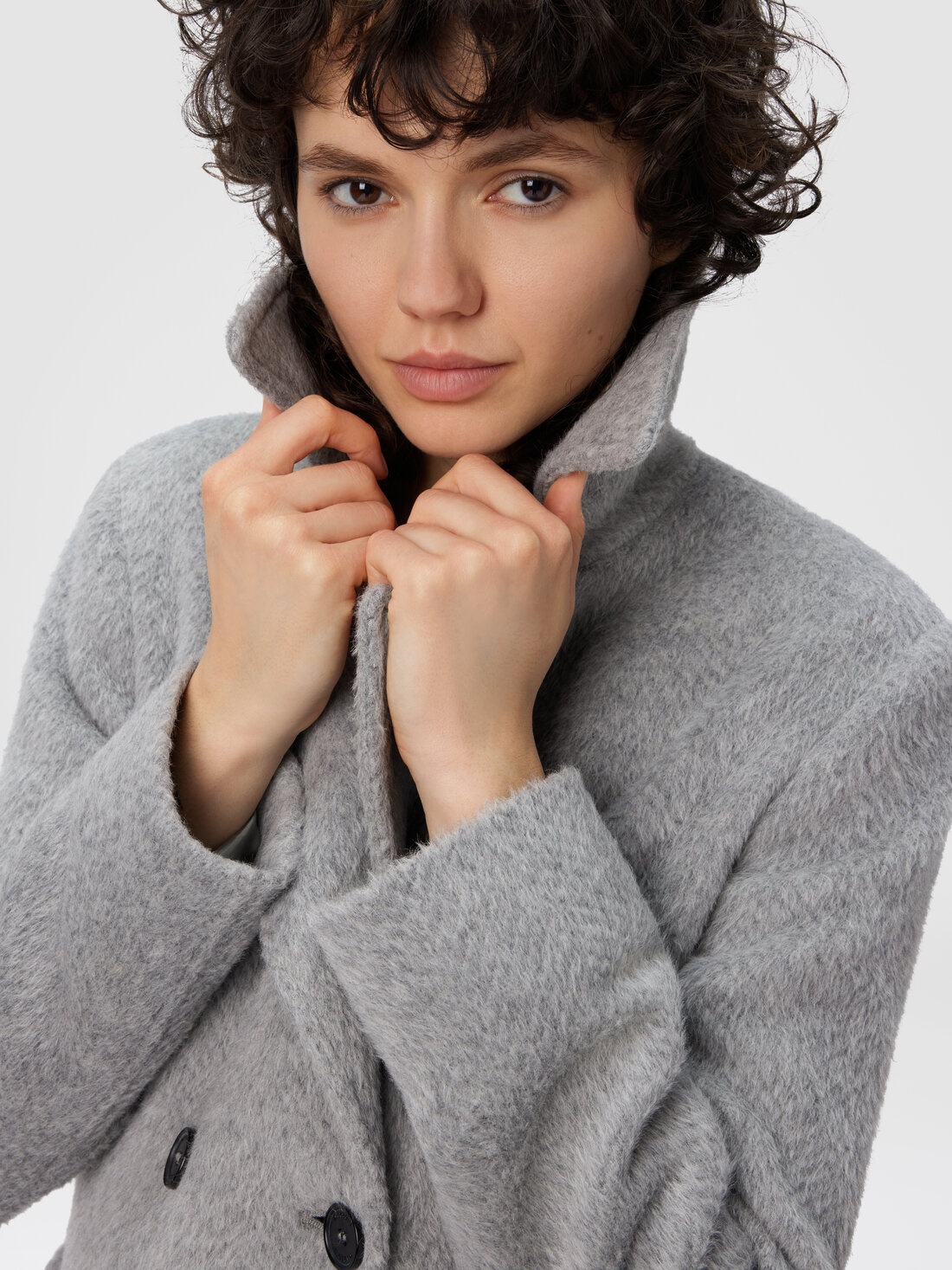 Double-Breasted Trench Coat with Tone-on-Tone Chevron Pattern - 5