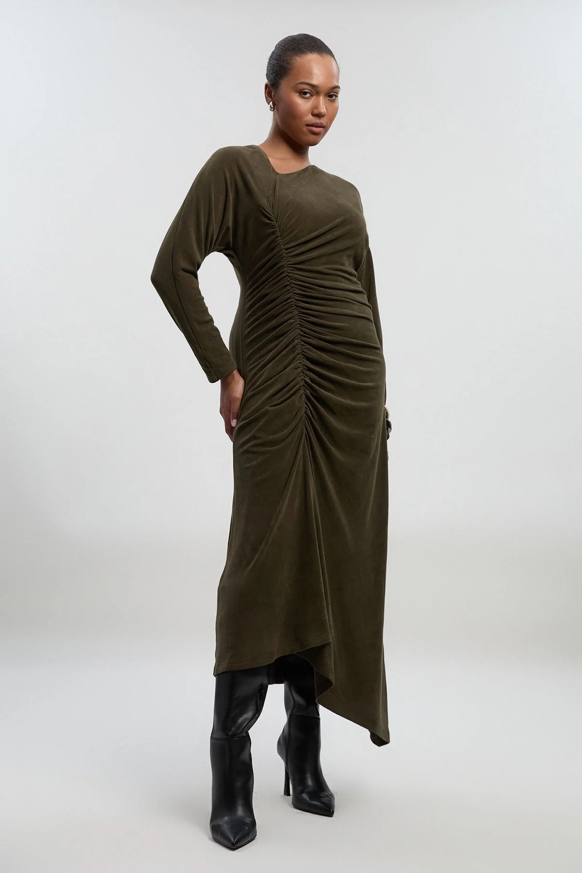 Plus Size Ruched Detail Brushed Textured Jersey Midi Dress - 1