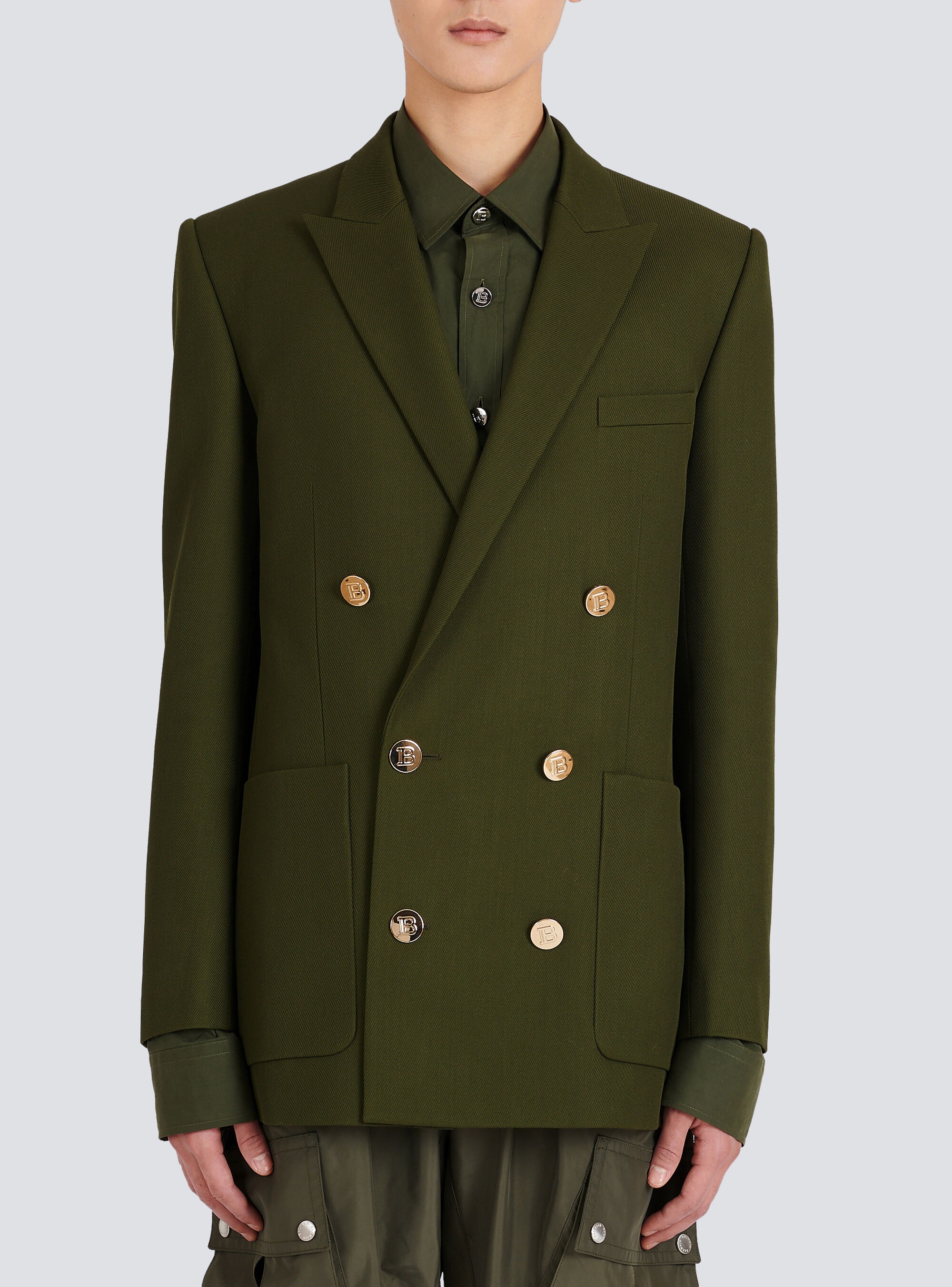 Twill blazer with double-breasted silver-tone buttoned fastening - 6