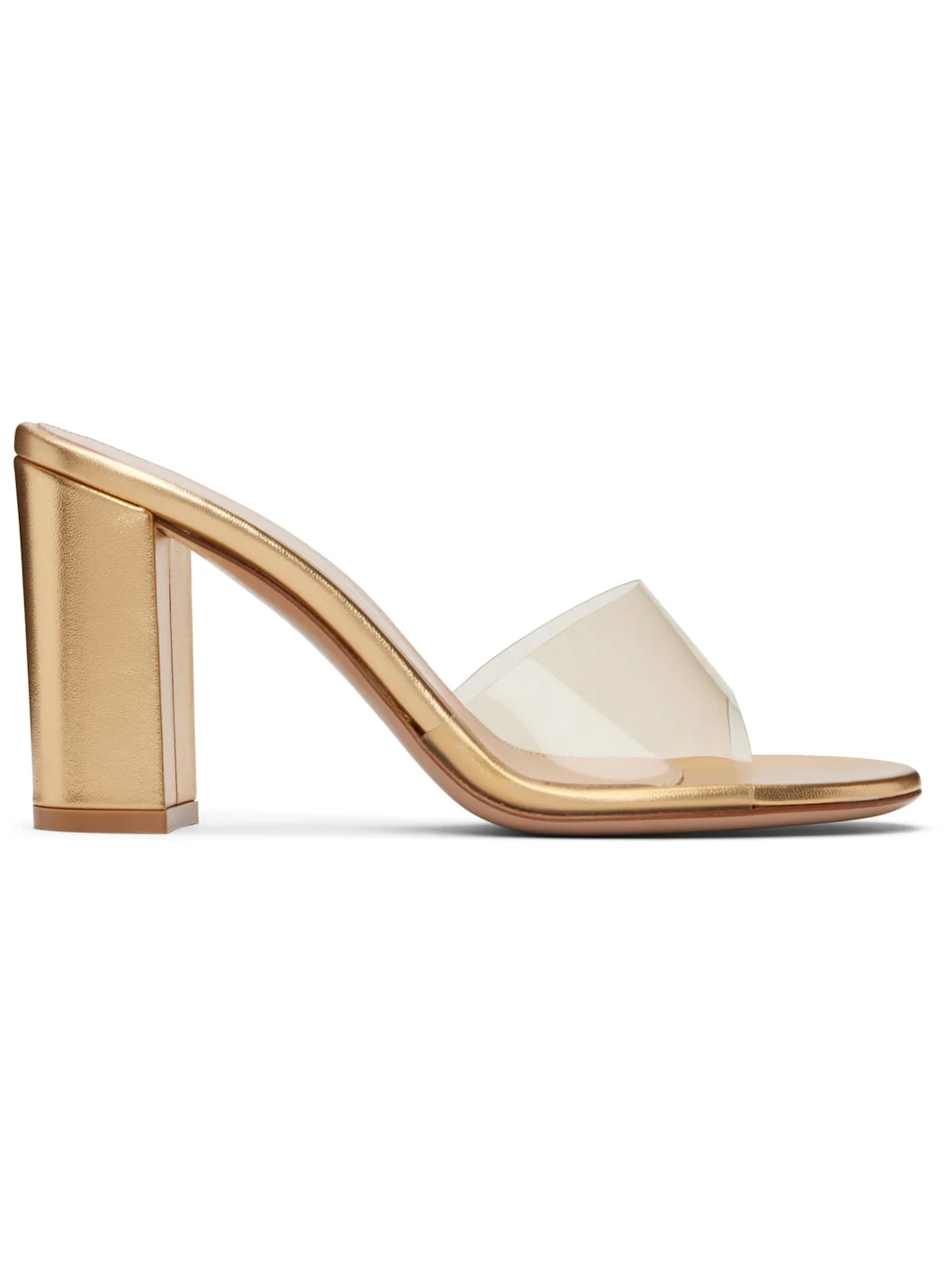Gold Glass Block Heel Heeled Sandals - 1