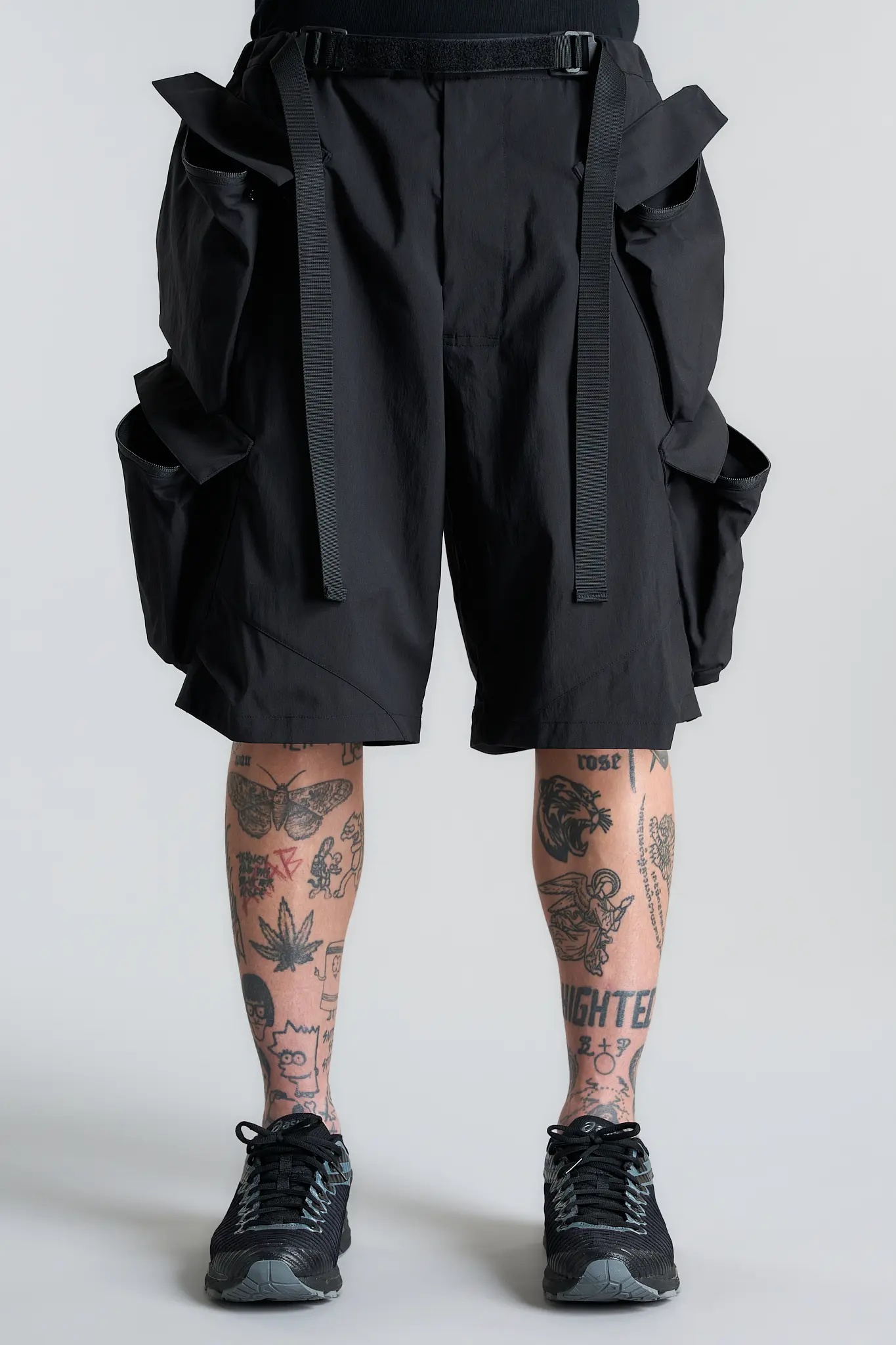 SP56A-M Nylon Stretch Double Cargo Short Pant Black - 3