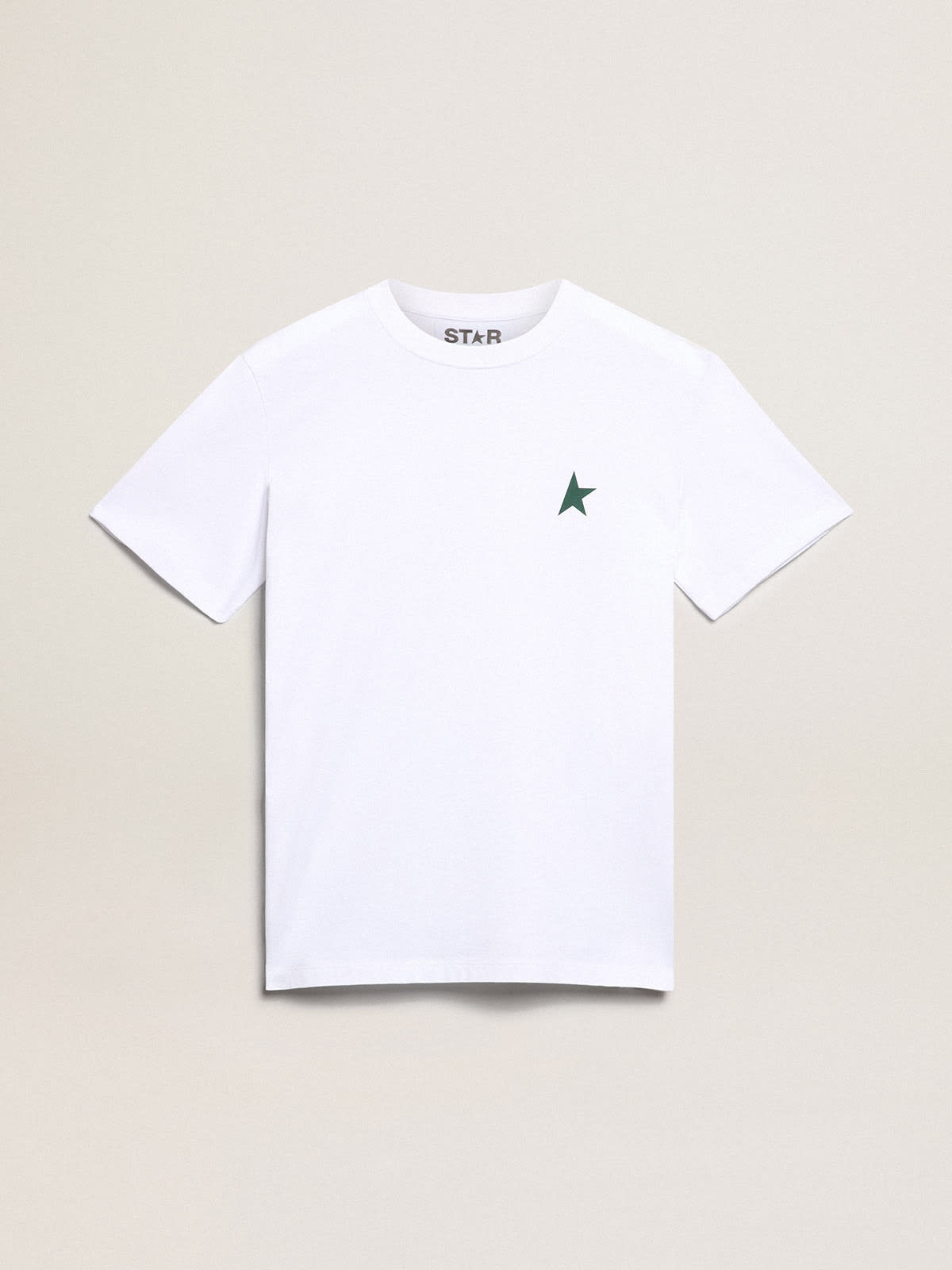 Women's white T-shirt with green star on the front - 1
