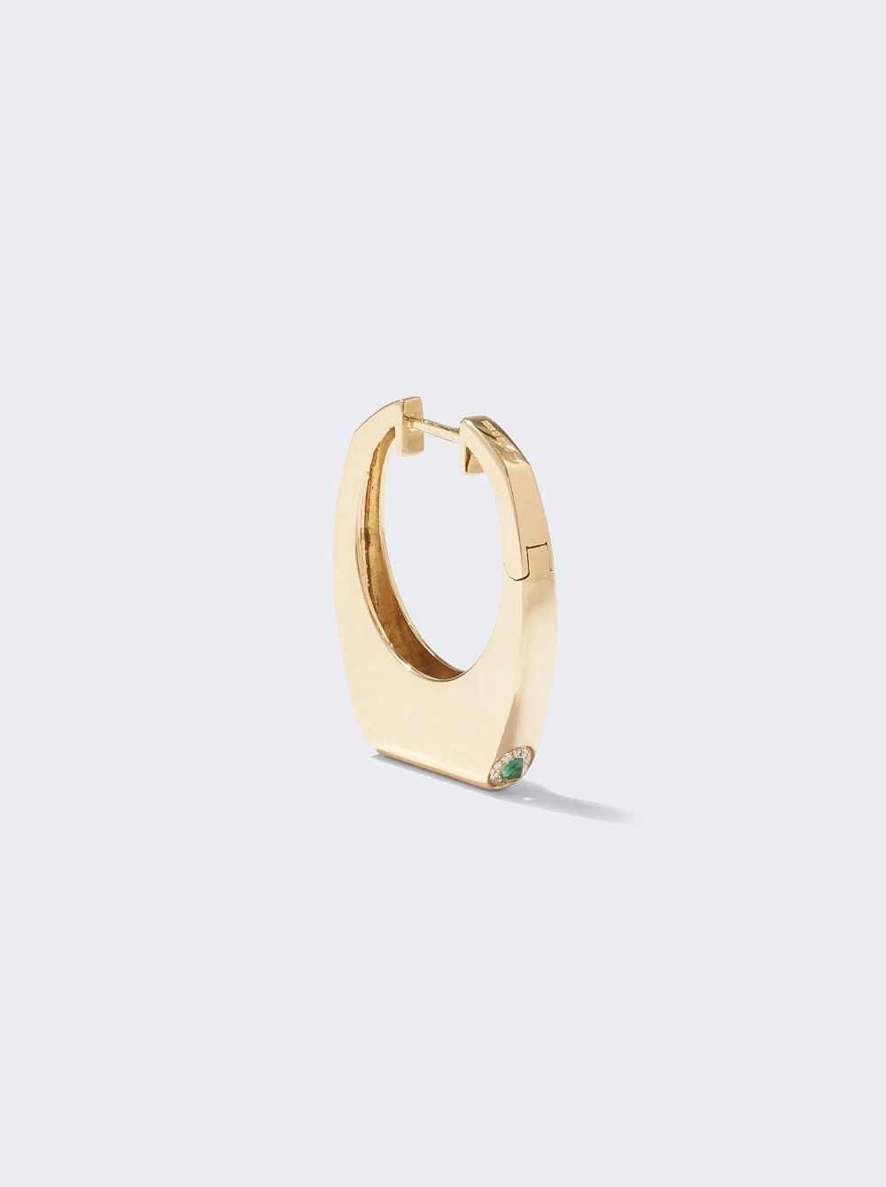 Grace Earring 14k Yellow Gold, White Diamonds, Single Emerald - 2
