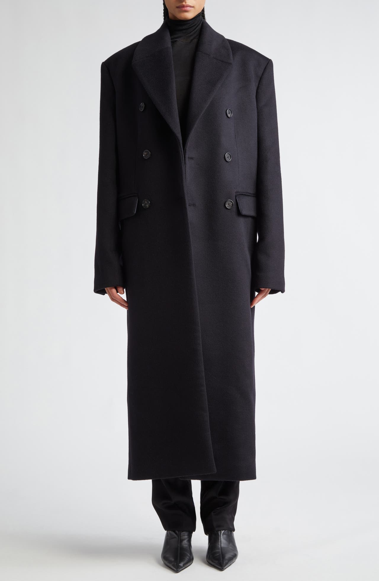 TOTEME Broad Double Breasted Cashmere & Recycled Cashmere Coat in Midnight at Nordstrom - 1