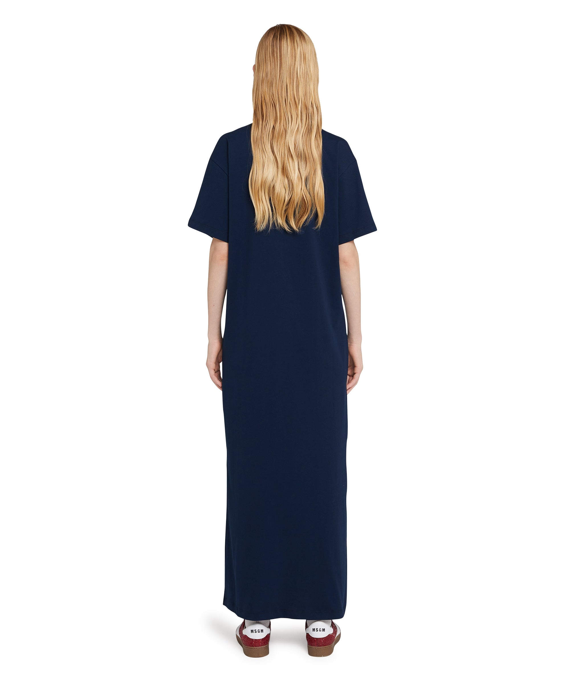 Long cotton dress with side slit and logo - 3