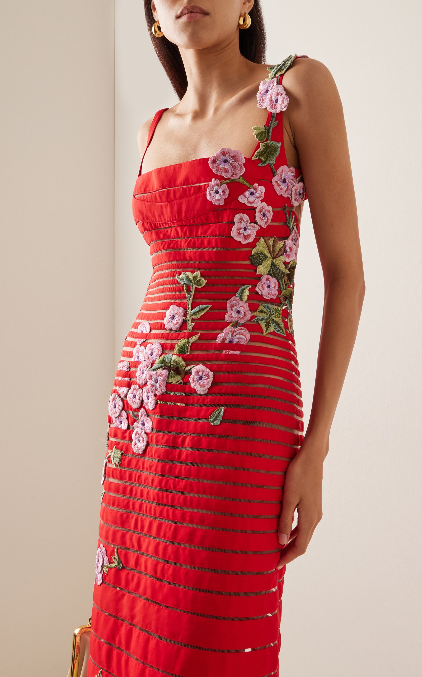 Floral Embroidered Midi Dress red - 3