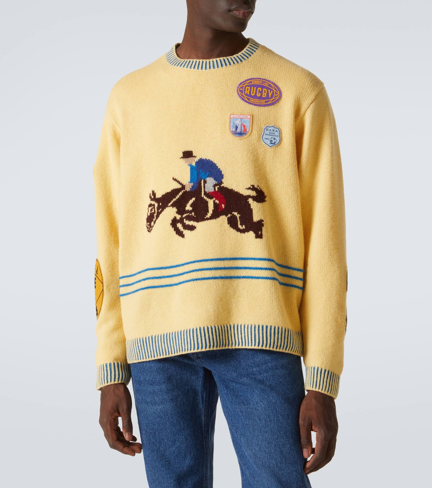 Jockey patch-appliqué alpaca and wool sweater - 3