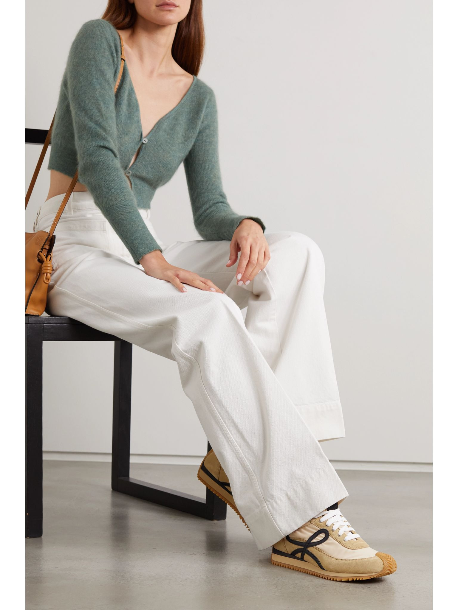 Flow logo-appliquéd shell, leather and suede sneakers Beige - 2