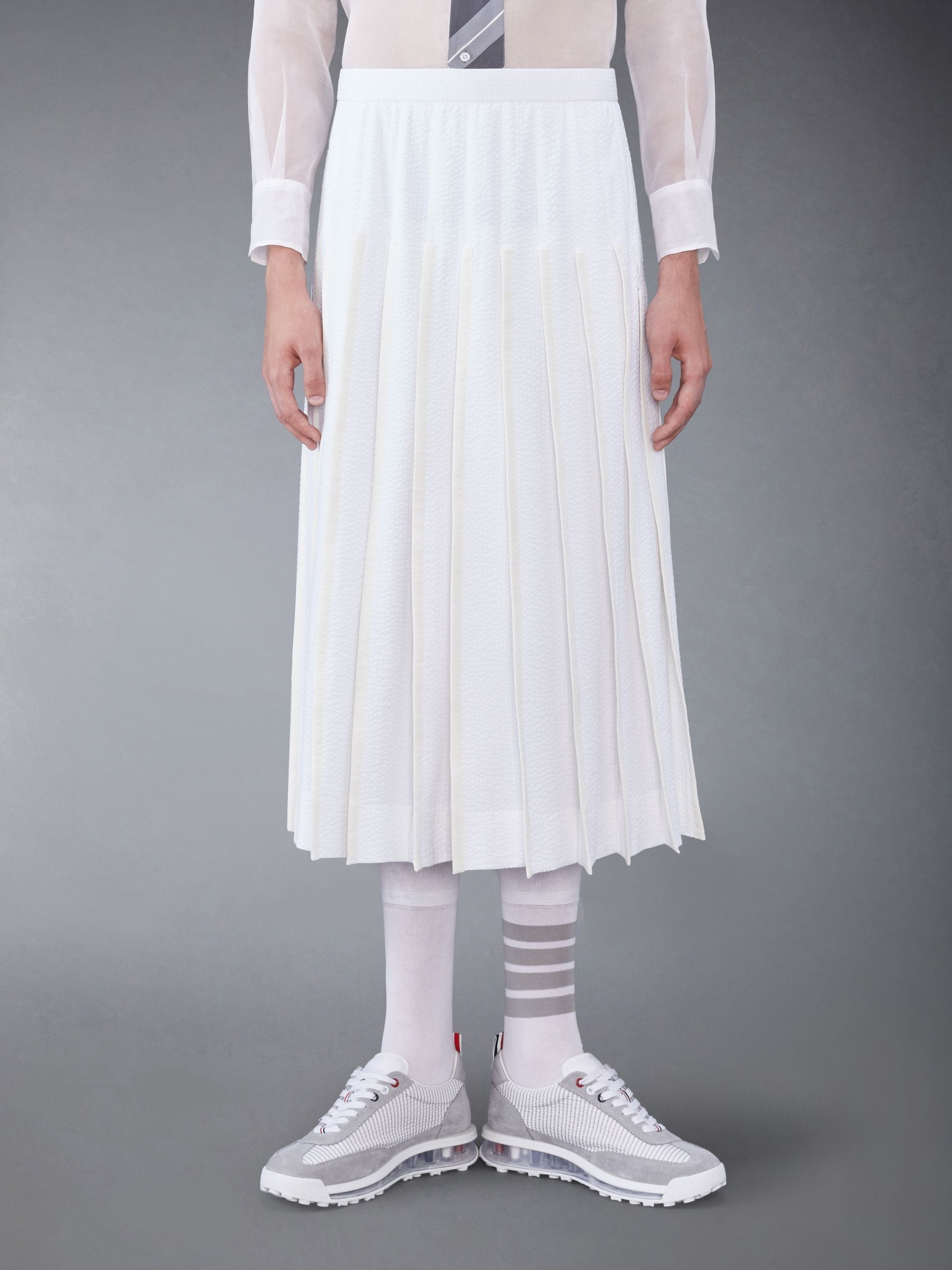 Cotton Seersucker Pleated Skirt - 1