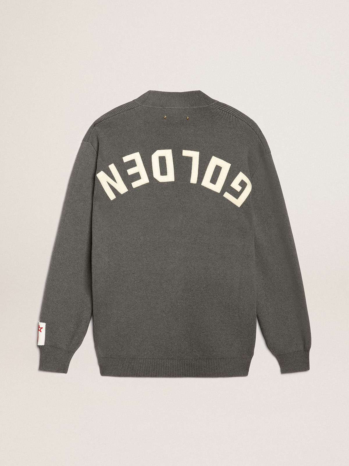 Men's cardigan in mélange gray cotton with logo on the back - 6