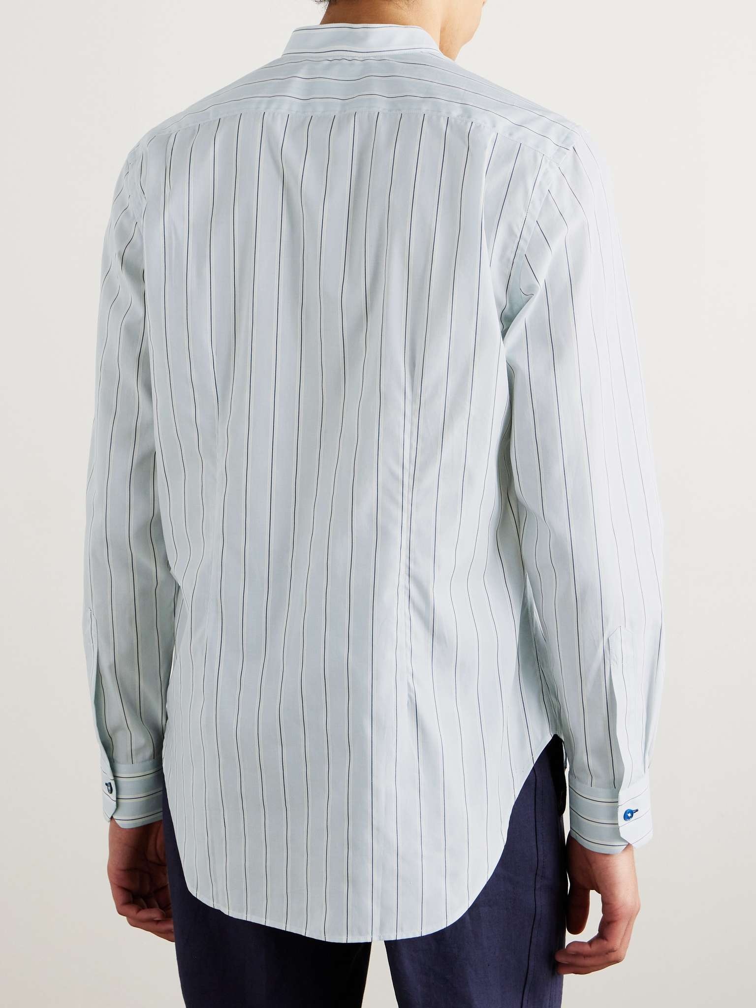 Grandad-Collar Striped Cotton-Poplin Shirt - 4