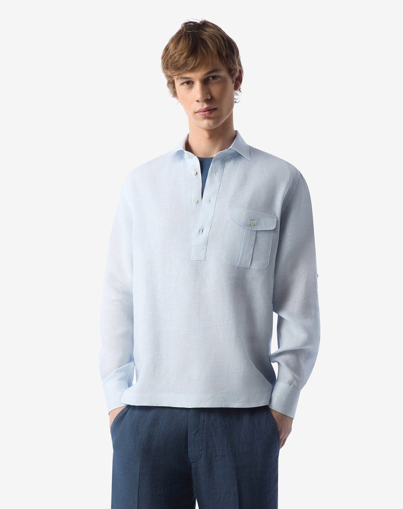 CORNELIANI Light blue pure linen shirt outlook