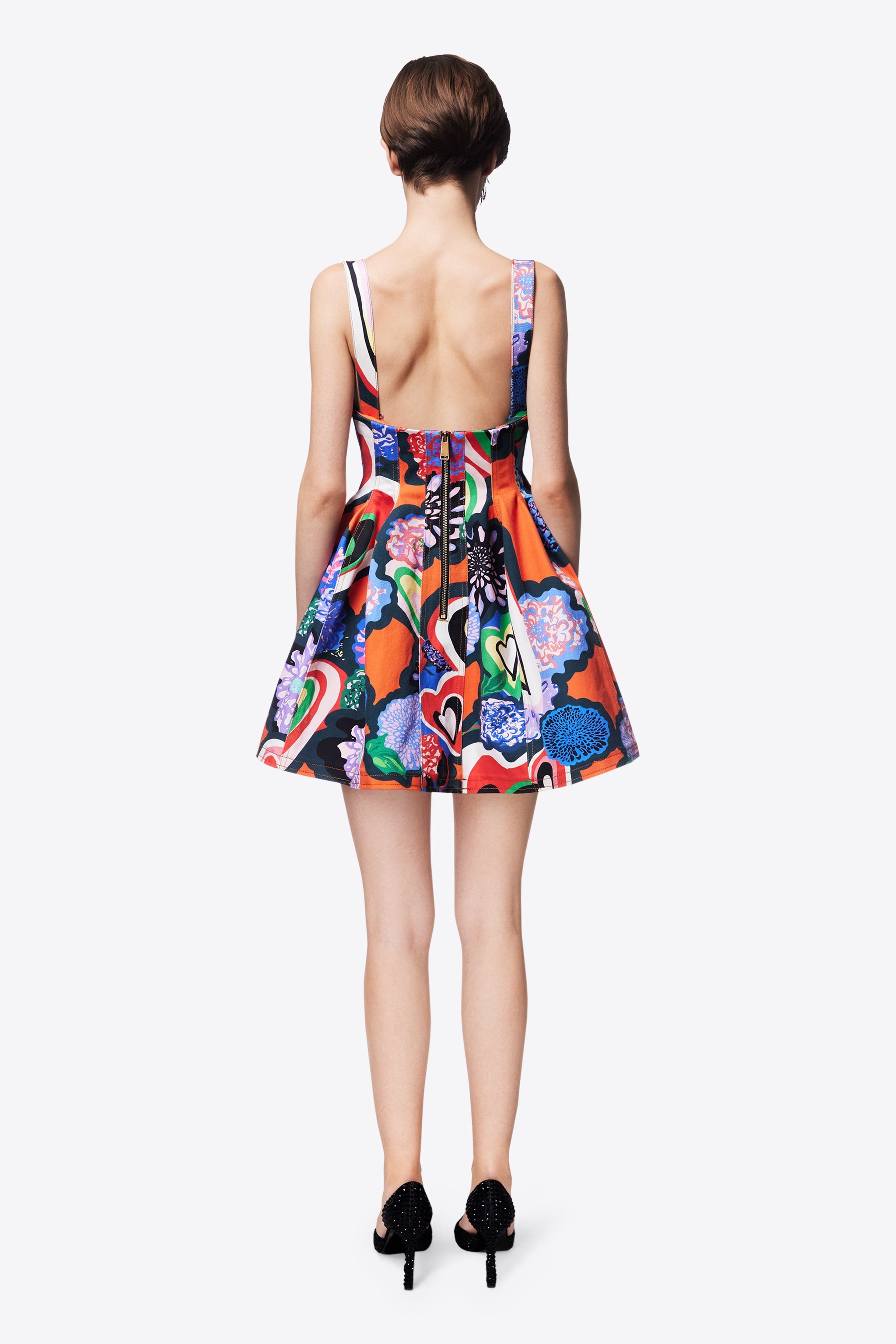 HEART PRINTED GODET MINI DRESS - 5