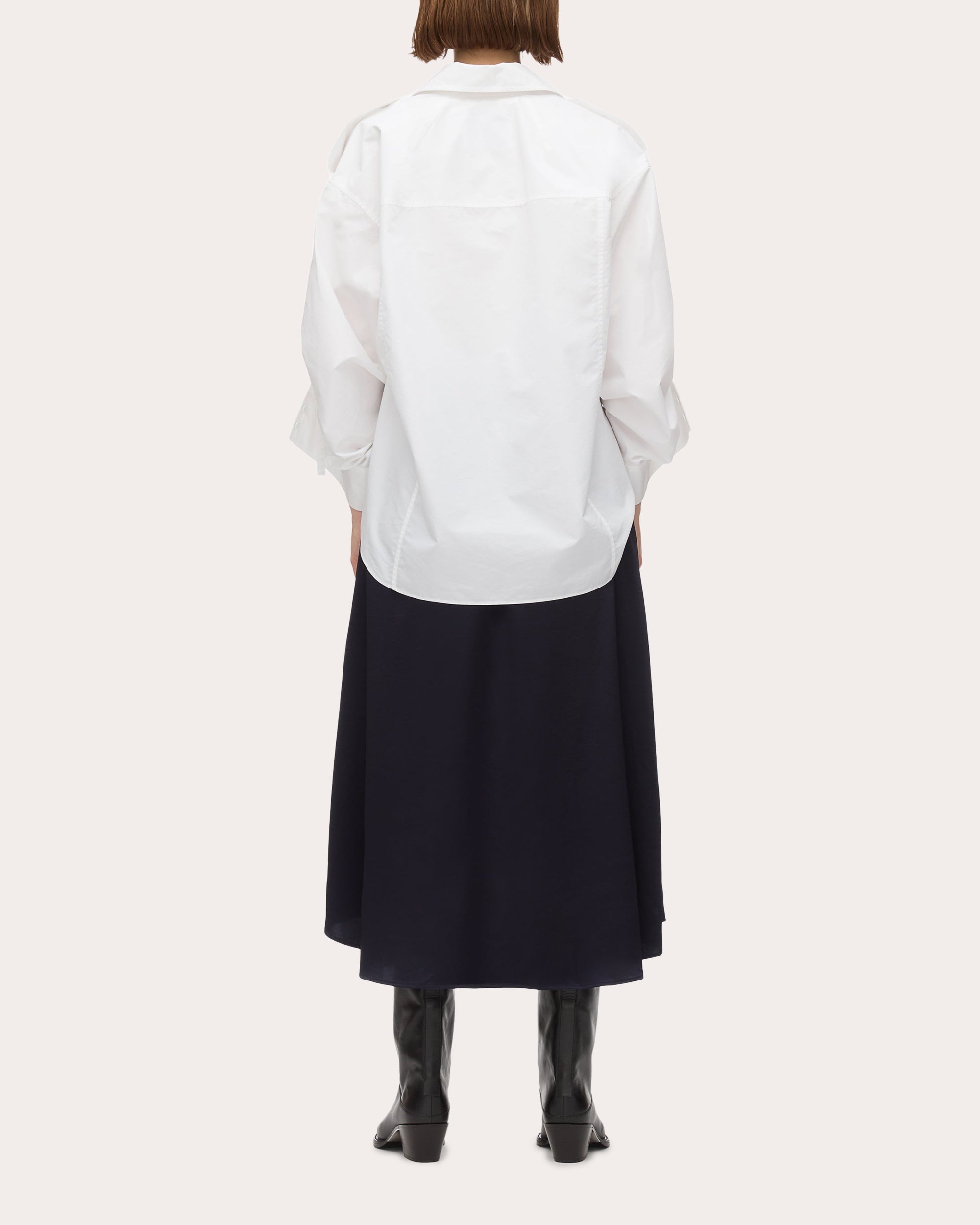 Draped Layered Poplin Satin Combo Midi Dress - 2