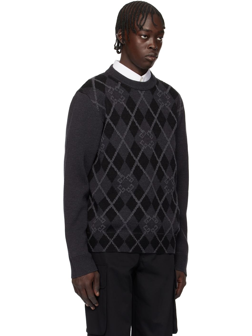Black Monogram 72 Argyle Sweater - 2
