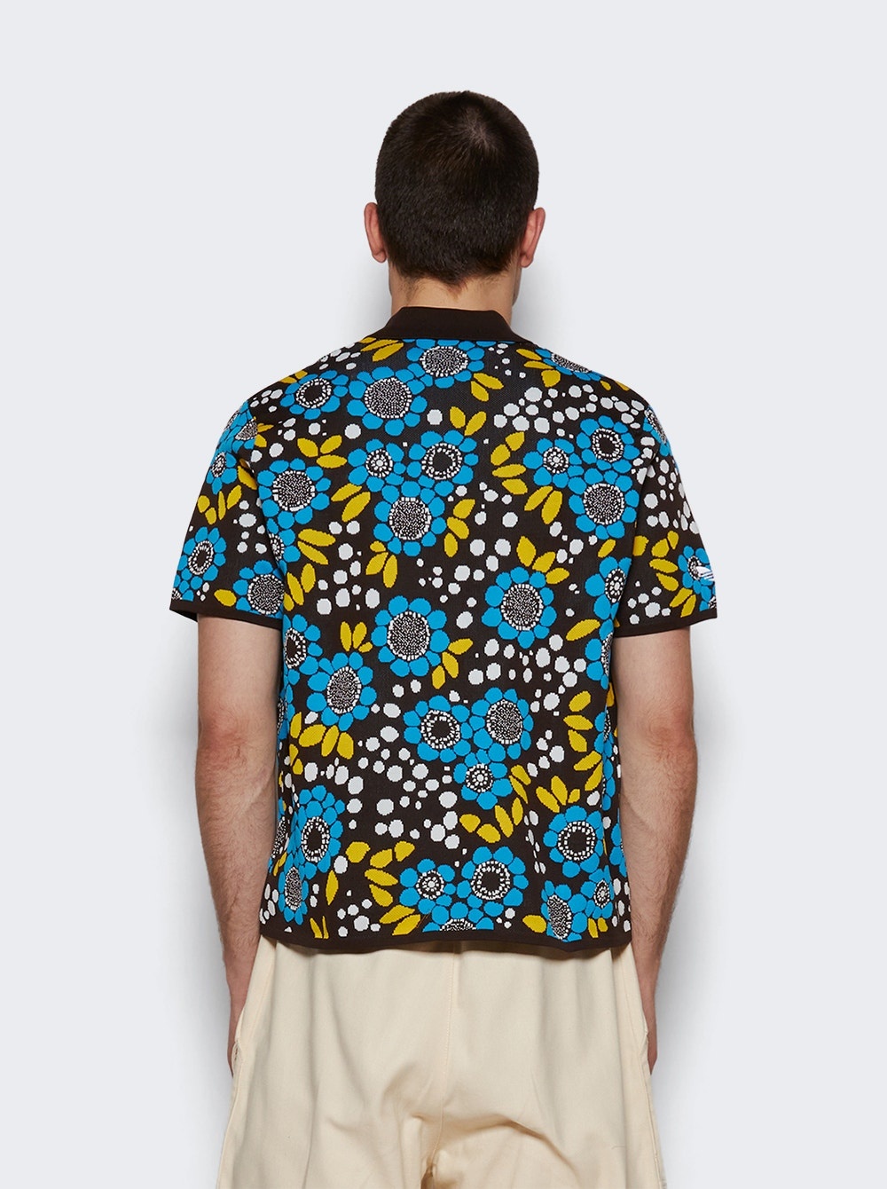 X Wales Bonner Knit Polo Shirt Blue Floral - 5