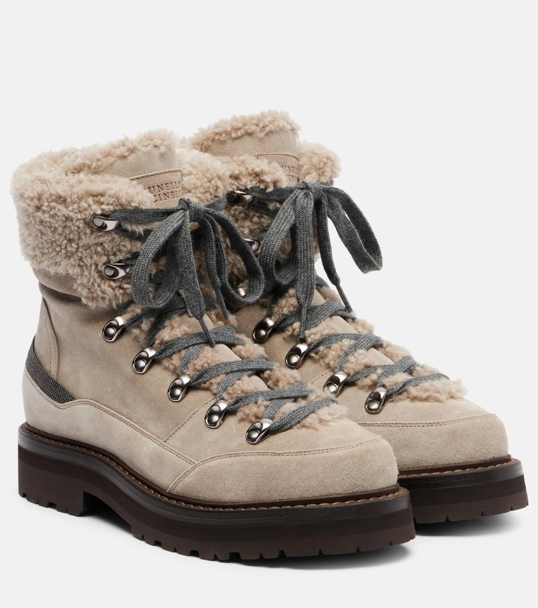 Shearling-lined suede lace-up boots - 1