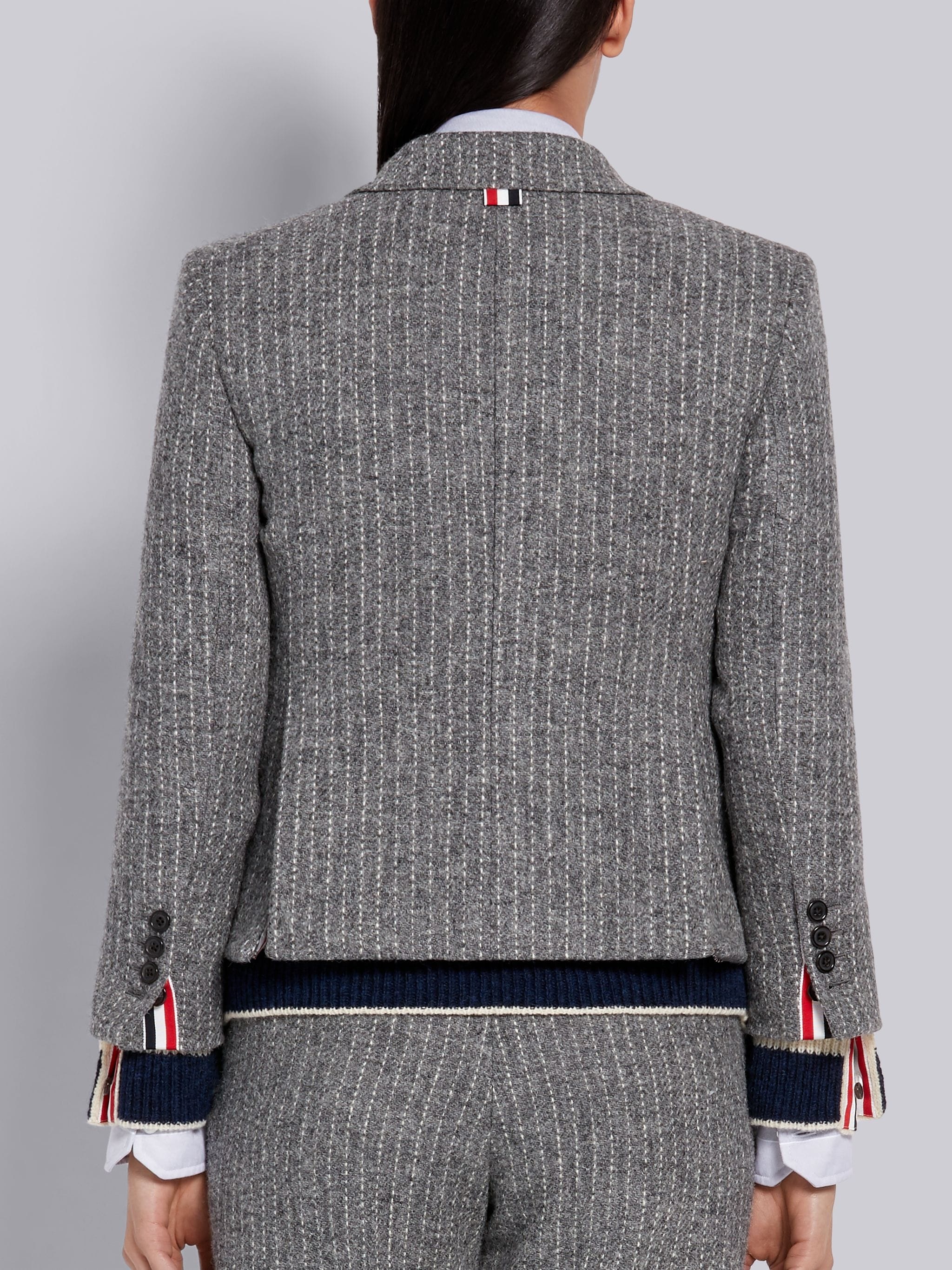 Medium Grey Harris Wool Tweed Chalk Stripe High Armhole Jacket - 3