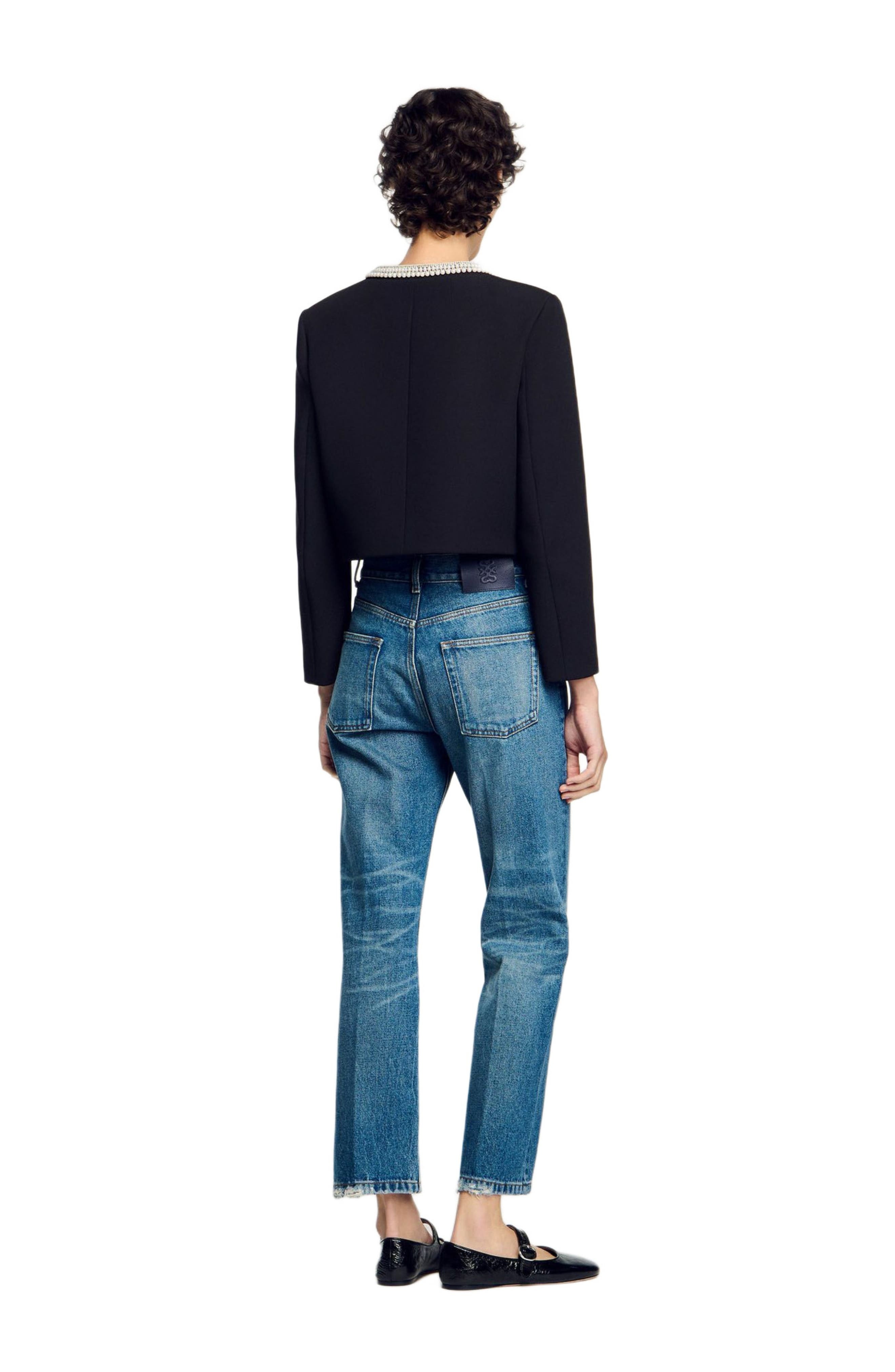 SANDRO Jacket with beaded collar in Black at Nordstrom - 2