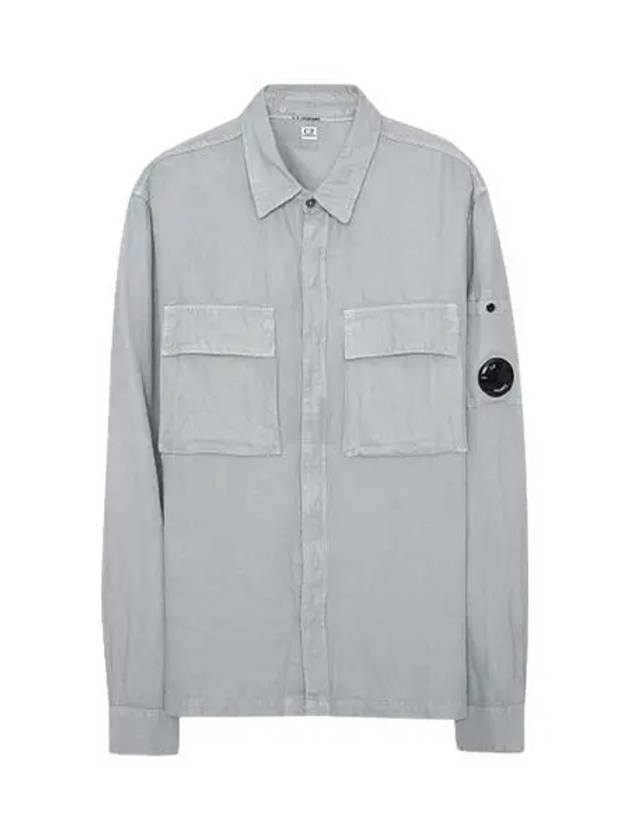 Broken Cotton Linen Lens Button Long-Sleeve Shirt Grey - 2