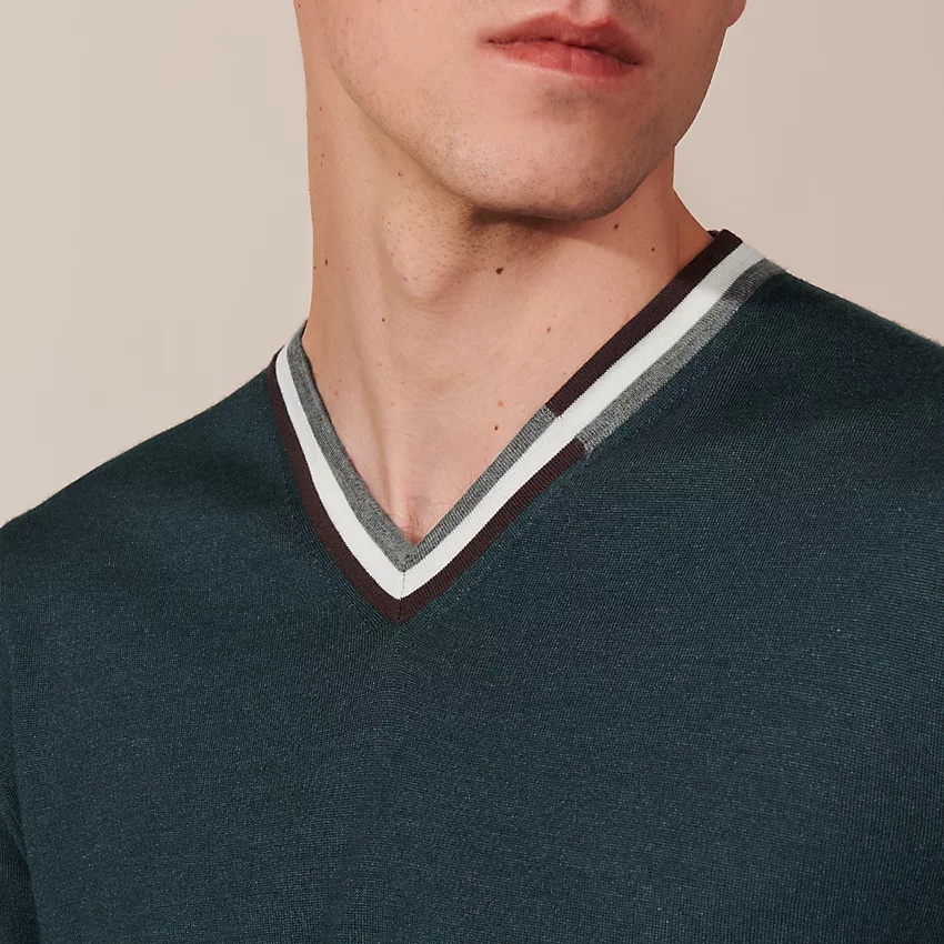 "Rayures interrompues" V-neck sweater - 3